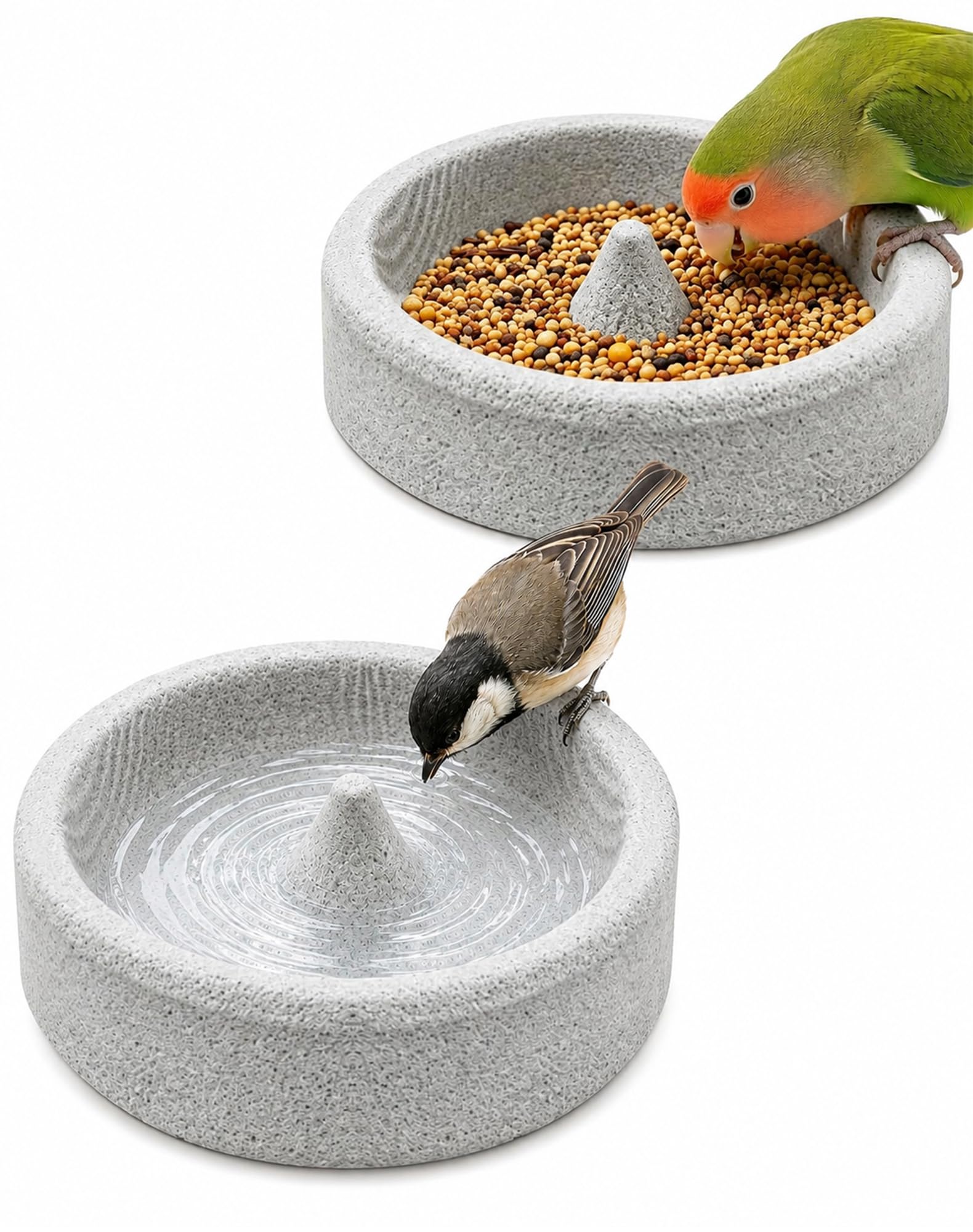 Pumice Stone Bird Feeder, Stone Water Bowl & Garden Bird Feeding Dish，2pc