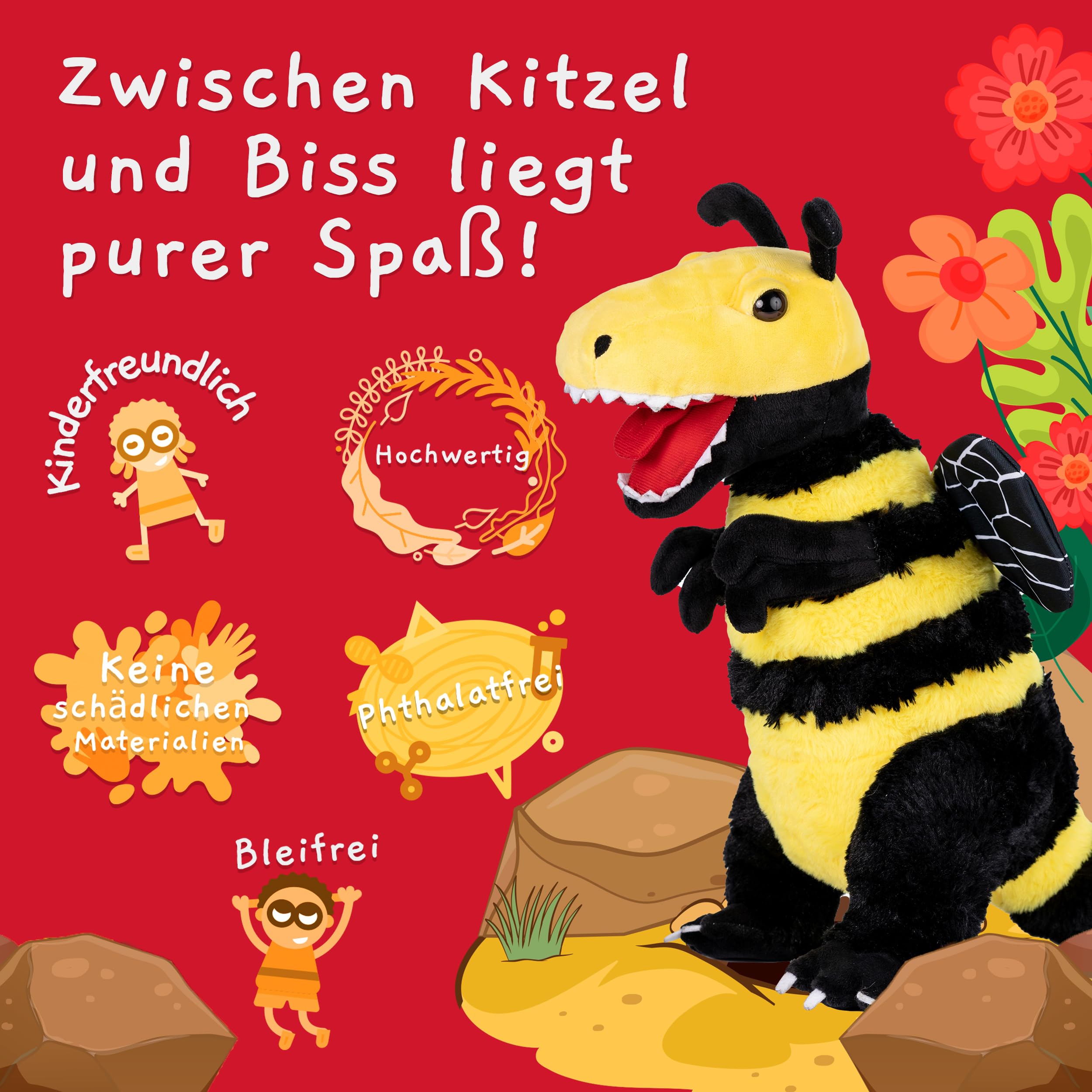 Randimals B-Rex Dino Plüschtier & Biene Kuscheltier Hybrid - B-Rex & Stofftier Biene Plüschtiere - Knuddeliges Kuscheltier T-Rex & Biene - Niedliche Plüschtiere Freundschaft & Abenteuer