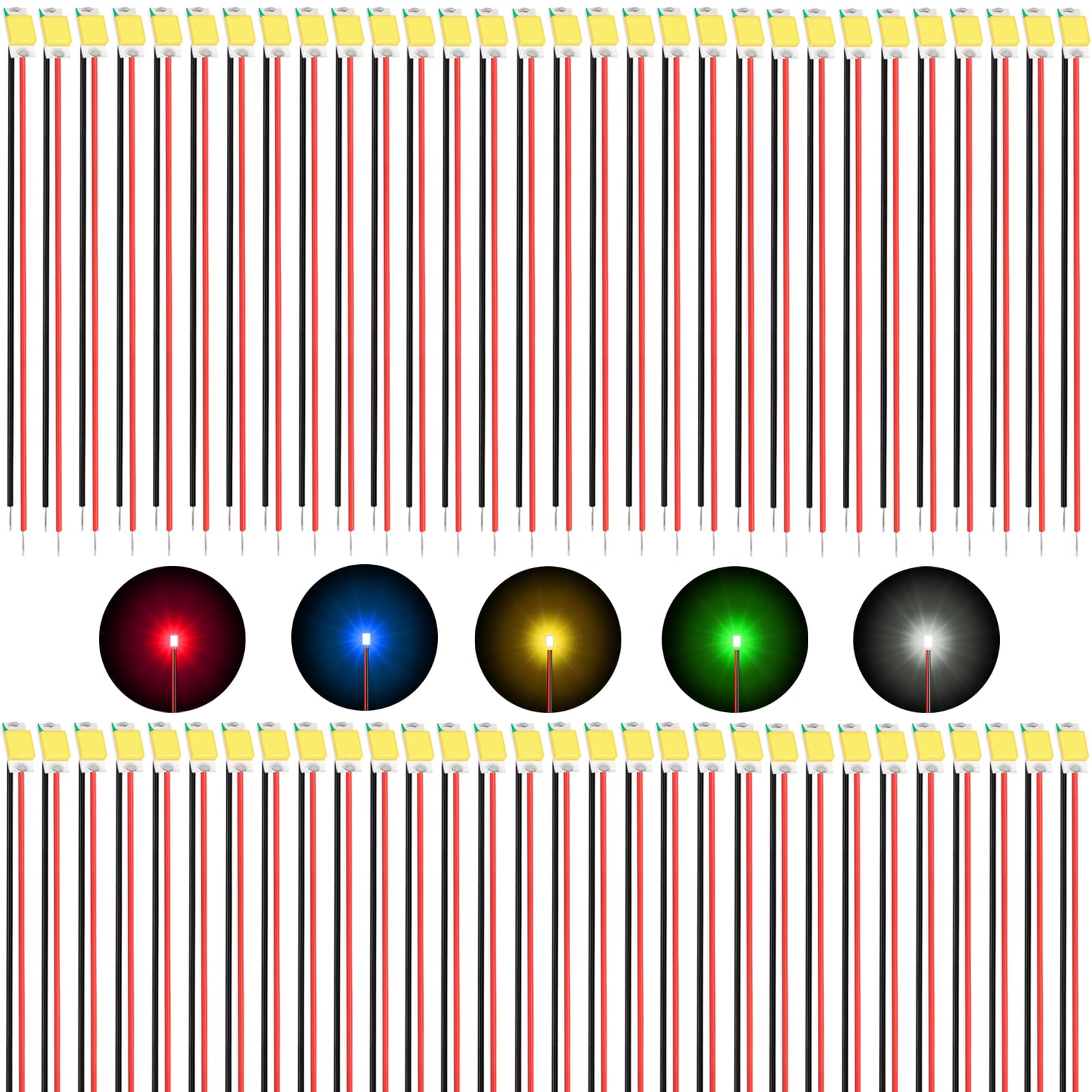 Joycabin 50 sztuk 0603 mikro diody LED, wstępnie lutowane mikro SMD LED 0805, wstępnie okablowane, z kablem PTFE 16 cm, do majsterkowania, modelarstwa, dekoracji, oświetlenia (czerwony, niebieski