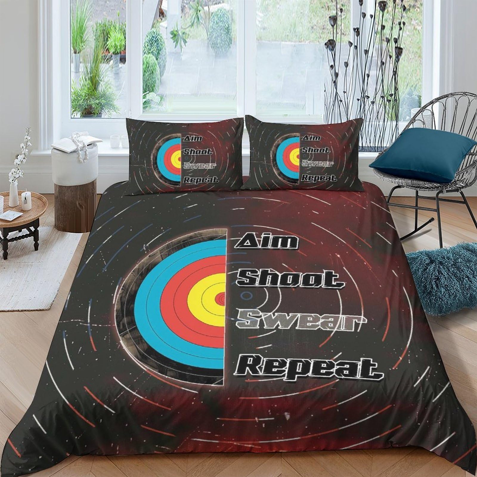 Ctjqhvkz Style-9 3D Printed Archery Target Fitted Sheet Microfiber Soft Black Red Arrow Bed Cover For Bedroom Dorm Mattress Protection Decor Single（135X200cm）