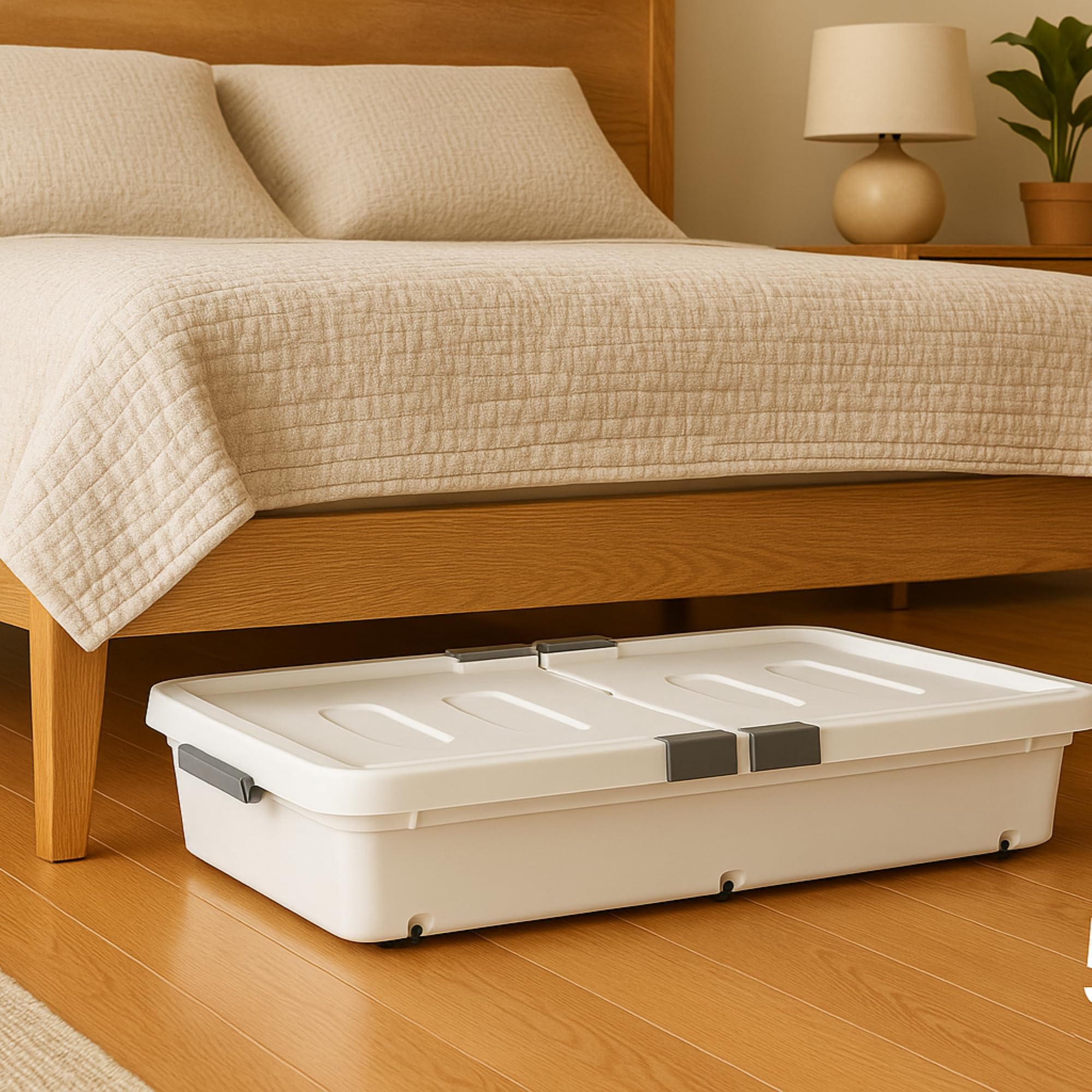 The Better Home Large Capacity Underbed Storage Box with Lid and Wheels | 47L | Storage Box For Clothes | Storage Organizer | Plastic Box | Blankets/Toys/Stationary| Dustproof, Stackable -Transparent-image-43