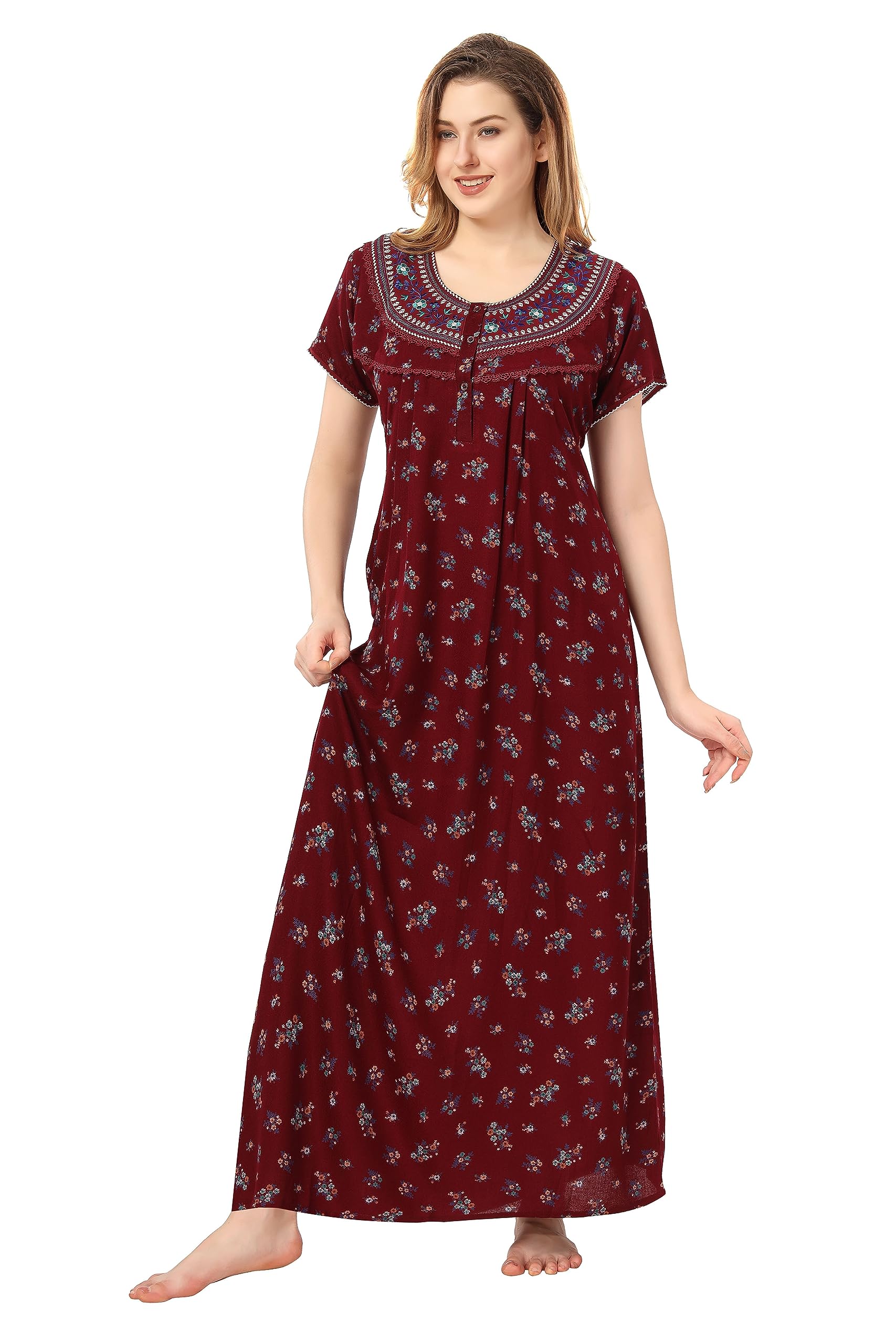 soulemo Women's Blended Floral Maxi Nighty-picture-0