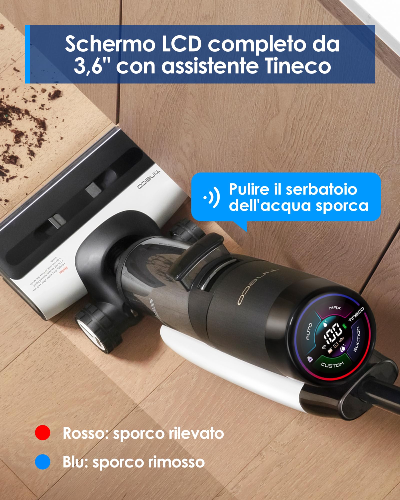 Tineco FLOOR ONE S7 Pro(S7 Series) Aspirapolvere Cordless per Pavimenti Duri, Pulisce Sempre con Acqua Pulita, Display LED, Lunga Autonomia. Rimuove Macchie Ostinate e Peli di Animali Domestici