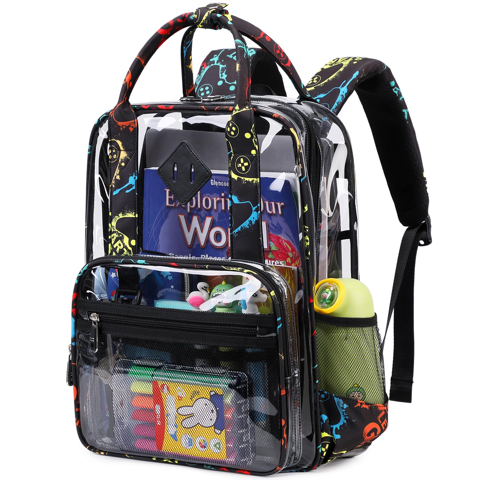 MOONBABY Small Clear Backpack for School Transparent Bookbag for Kids Heavy Duty PVC See Through Backpack Stadium Approved