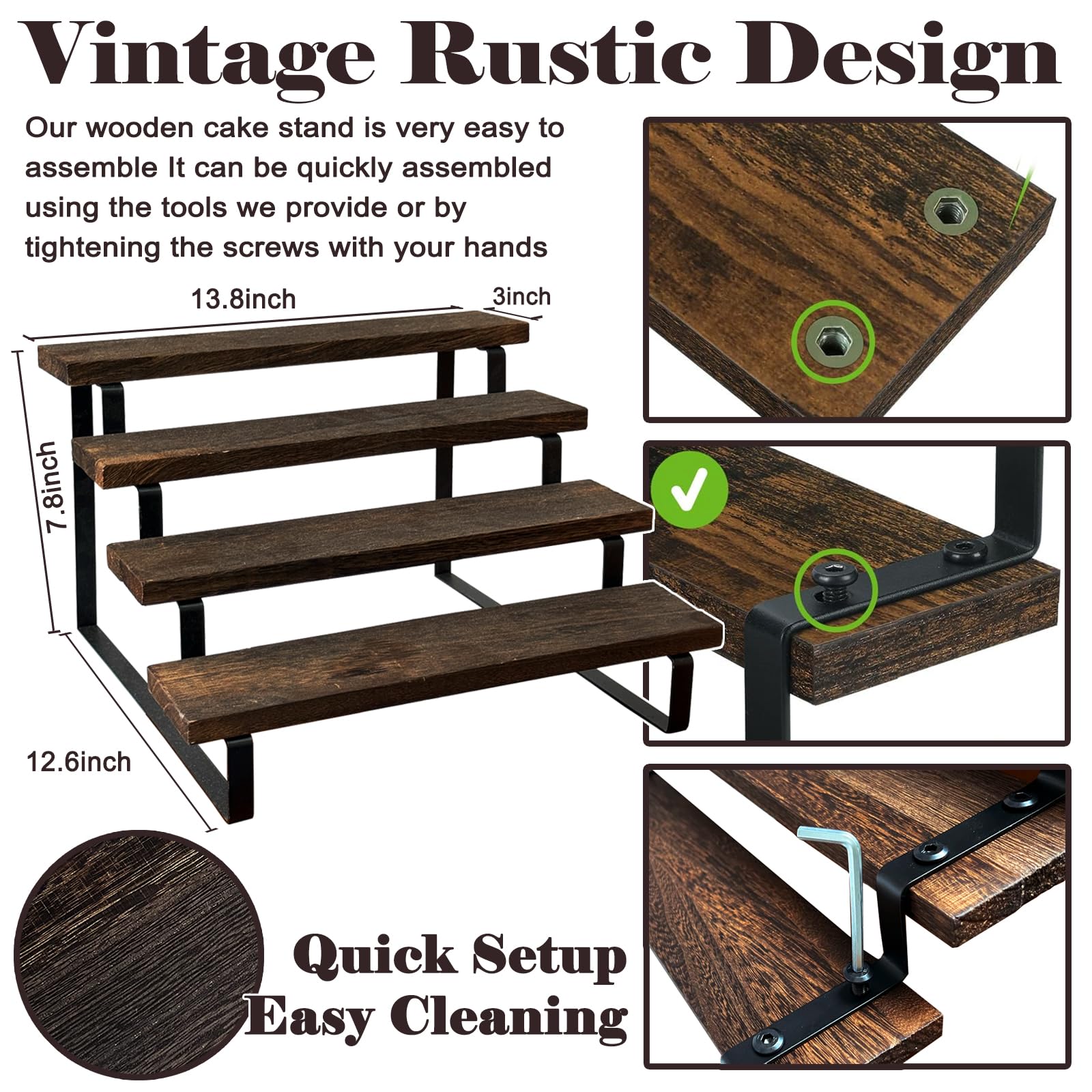 Klxuyuo 4 Tier Wooden Cupcake Stand Rustic Wood Cupcake Stand 24 Cupcake Display Holder Rack
