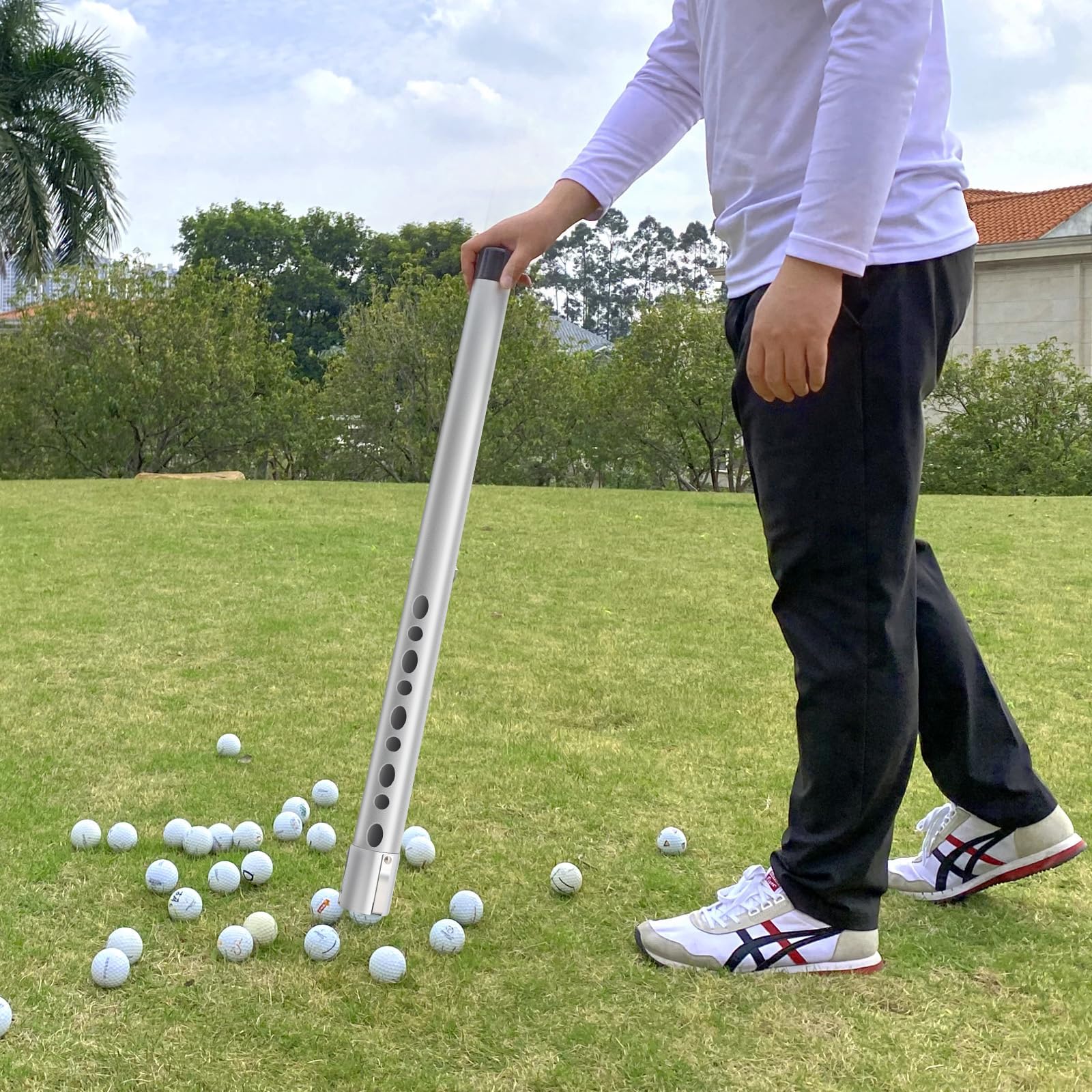 Golfball Sammler aus Aluminium, Golfball Sammelröhre mit Auslöser, Golf Ball Retriever Shag Tube, Golf Zubehör, Golf Trainingshilfen für Training, Golf Geschenke