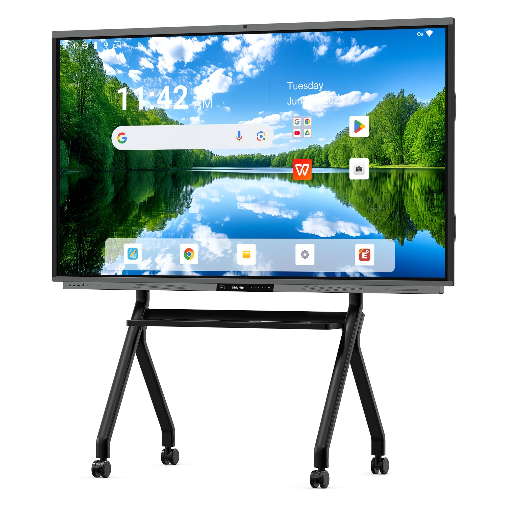 Shiarffe R9 Ultra 86 Inch 4K Smart Board with Stand EDLA-Certified Digital Whiteboard, Touchscreen Interactive Display Built-in AI Camera for Classroom Office Hybrid Work Home, Android OS