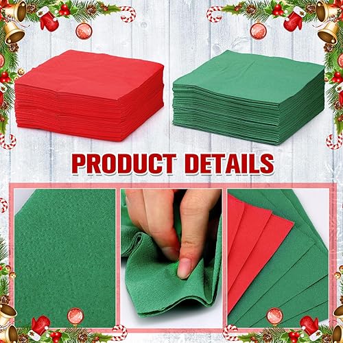 Miniatura 3 de Teling 200 servilletas de Navidad desechables de papel rojo y verde para vacaciones, boda, hogar, recepción, fiesta de té, suministros de comedor,