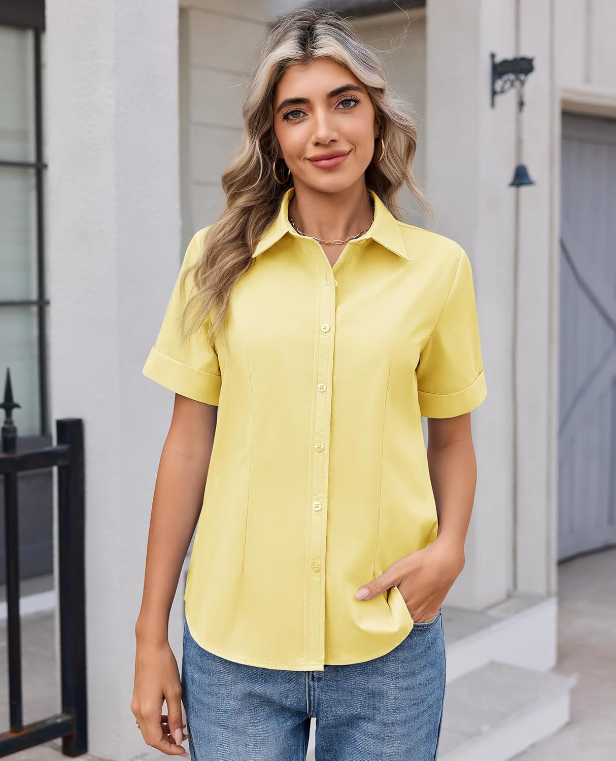 siliteelon Womens Button Down Shirt Stain Shield Short Sleeve Wrinkle Free Dress Shirt Work Blouse Business Casual Tops - Image 6