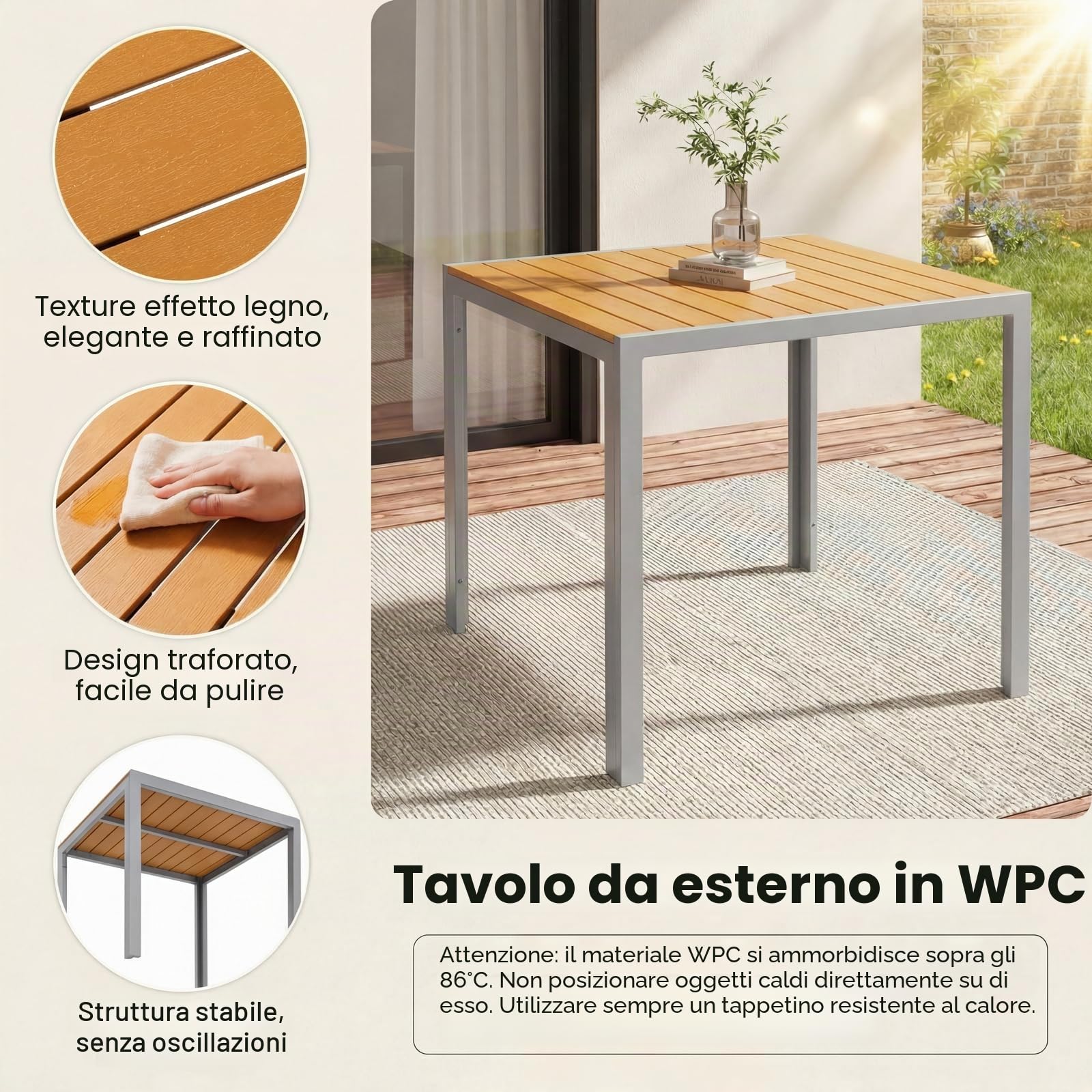 LIFERUN Set Giardino Esterno 3 Pezzis, Aluminium Tavolo da Giardino con Sedie, Tavolo e Sedie da Balcone, 2 Sedie Pieghevoli e Tavolino 75x75 cm, Salottino da Giardino, Marrone Teak+Grigio Chiaro