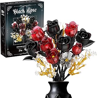 Juego de construcción de ramo de rosas para adultos, Halloween para mujeres, adolescentes, novia, colección botánica floral artificial, decoración gótica para el hogar u oficina (414 piezas)