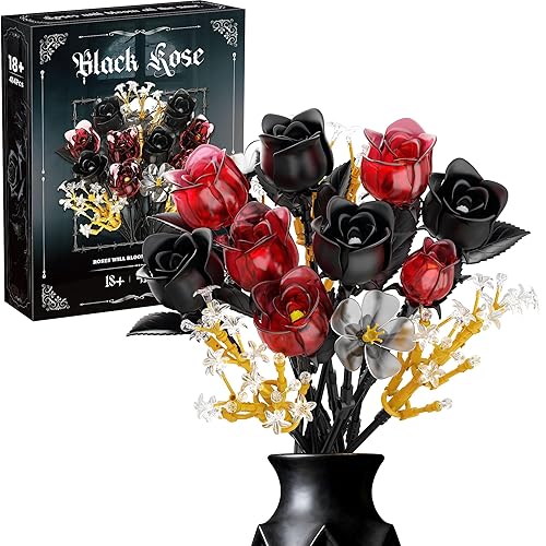 SOOLIO Rose Flower Bouquet Building Set for Adults, Christmas Creative Gift for Women Teen Girlfriend Anniversary, Artificial Floral Botanicals Collection Gothic Decor for Home or Office (414 PCS)