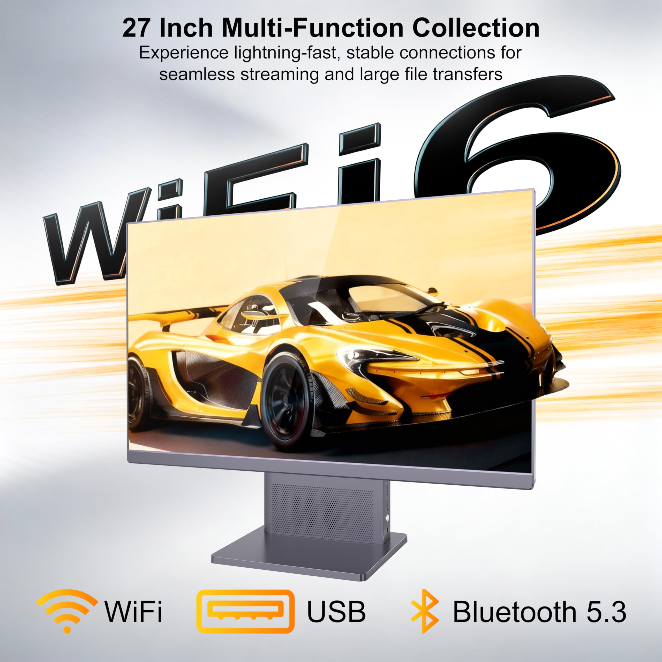 27 Pollici All in One PC Ryzen 5 7640HS (fino a 5.0GHz) 6 Core Processore Computer All in One 16GB RAM 512GB SSD con Webcram WiFi6 Bluetooth5.3 Wired Keyboard & Mouse