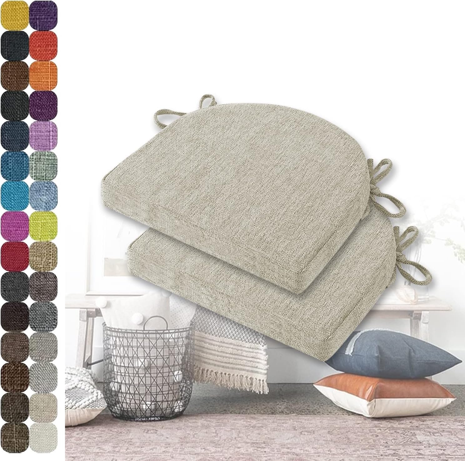 Lot de 2 coussins de chaise antidérapants en forme de U avec attaches confortables et lavables, design demi-rond, pour la maison et le jardin, 40 x 38 x 5 cm, parfaits pour l'intérieur et l'extérieur