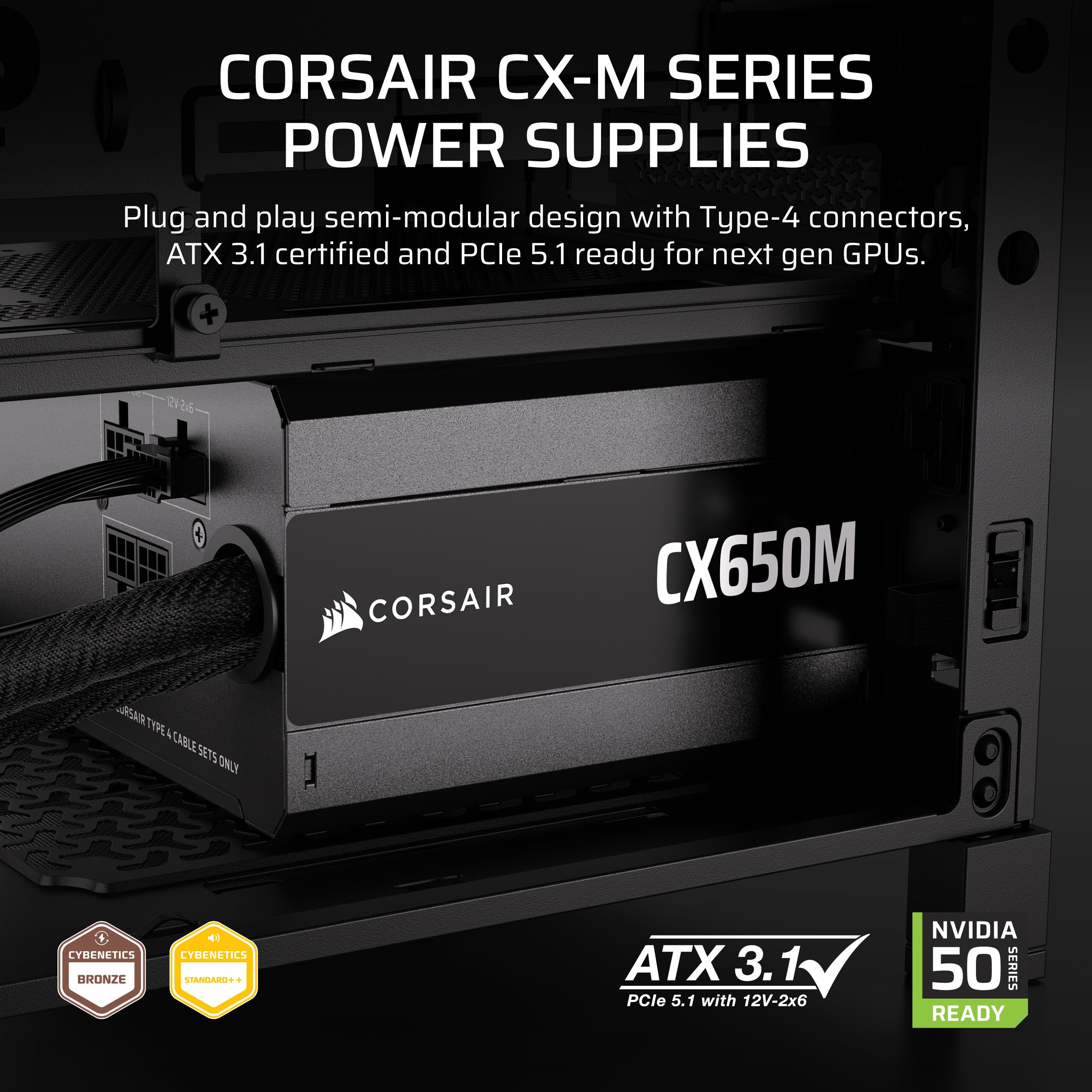 Amazon | Corsair CX650M (2025) セミモジュラー ATX 3.1 PCIe 5.1 低