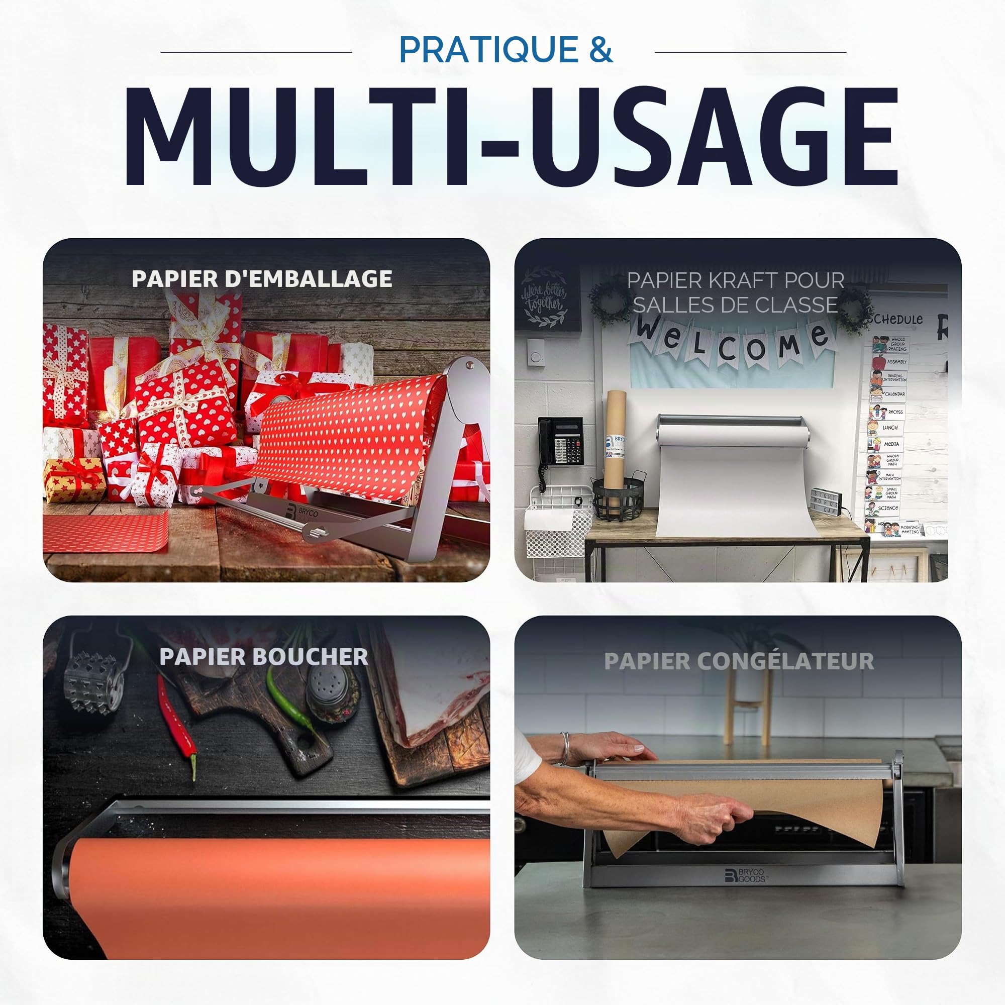Bryco Goods Distributeur et découpeur de Papier en Rouleau de 61 cm, Montage Mural, Base antidérapante, Acier Robuste, pour Papier Kraft/sulfurisé/d’Emballage, pour Maison/Bureau/Loisirs créatifs