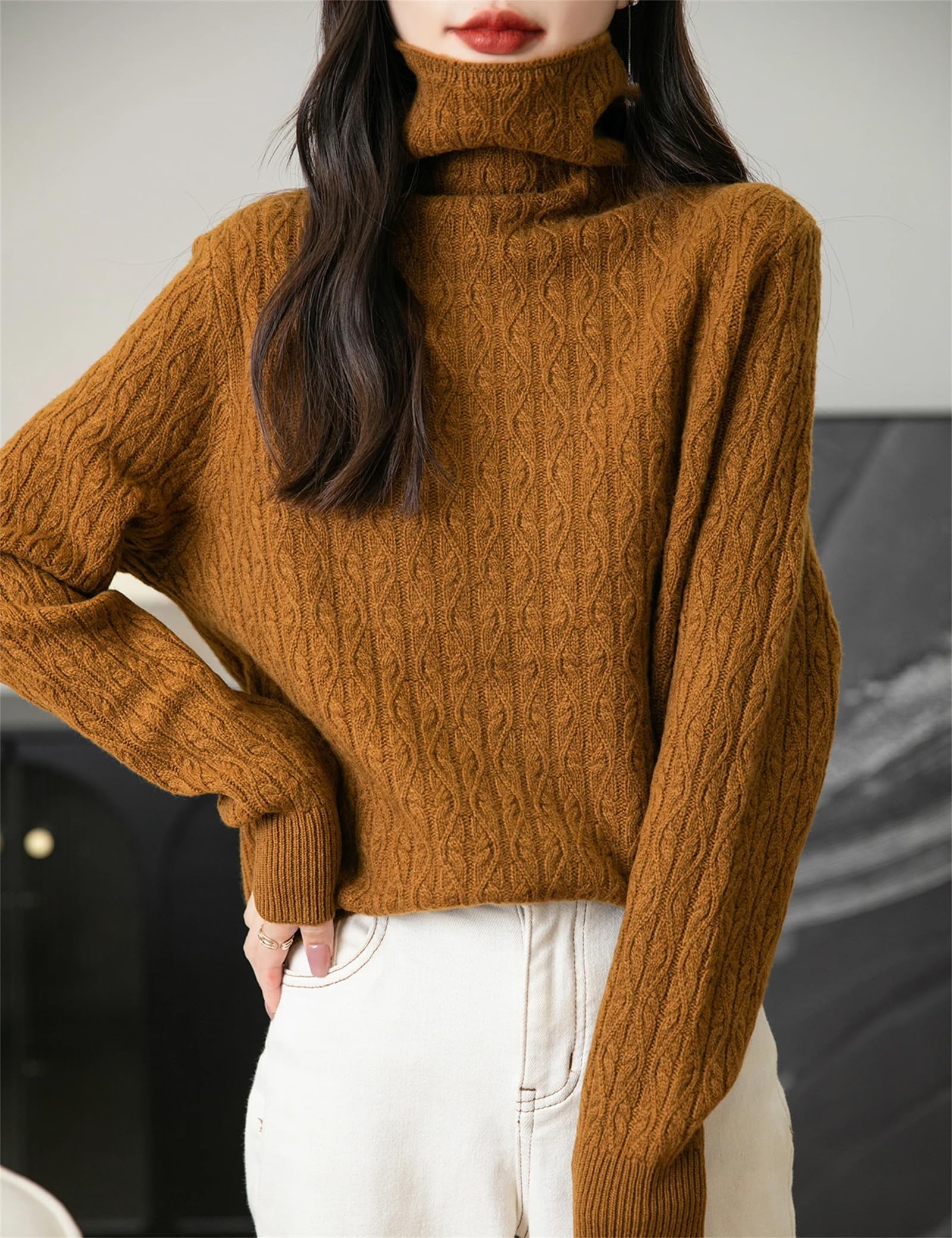 Maglione a collo alto da donna Top Inverno a maniche lunghe Pullover Vintage Knit Maglioni Abbigliamento Femminile