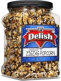 Gourmet Chocolate Drizzle Zigzag Popcorn by It's Delish – 16 Oz (1 Lb) J...