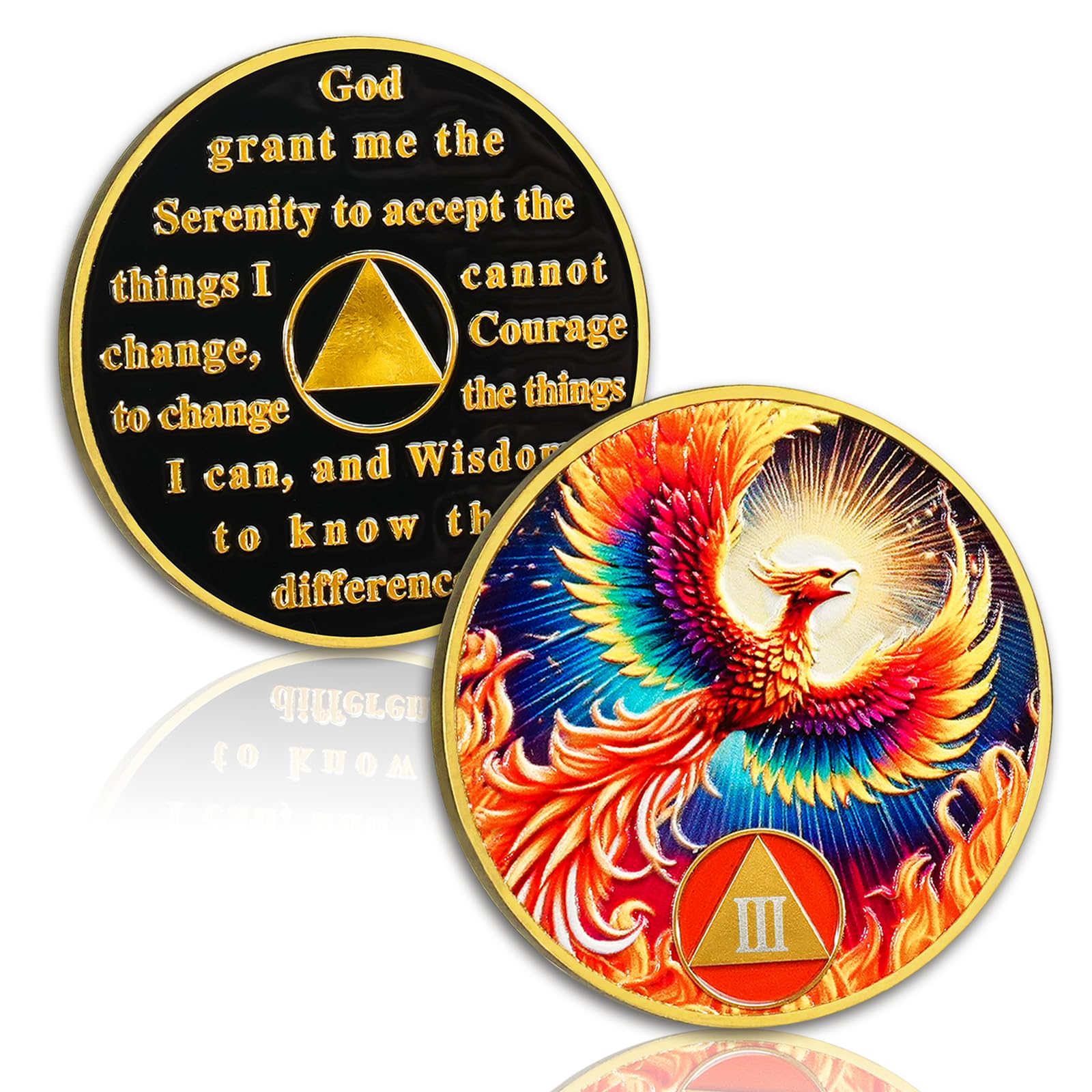 Phoenix of Light 3 Year Sobriety Coin, Rebirth in Fire AA Coin - Addiction Recovery Three Year Sober Medal with Token Capsule, Alcoholics Anonymous Sobriety Gifts for Men and Women