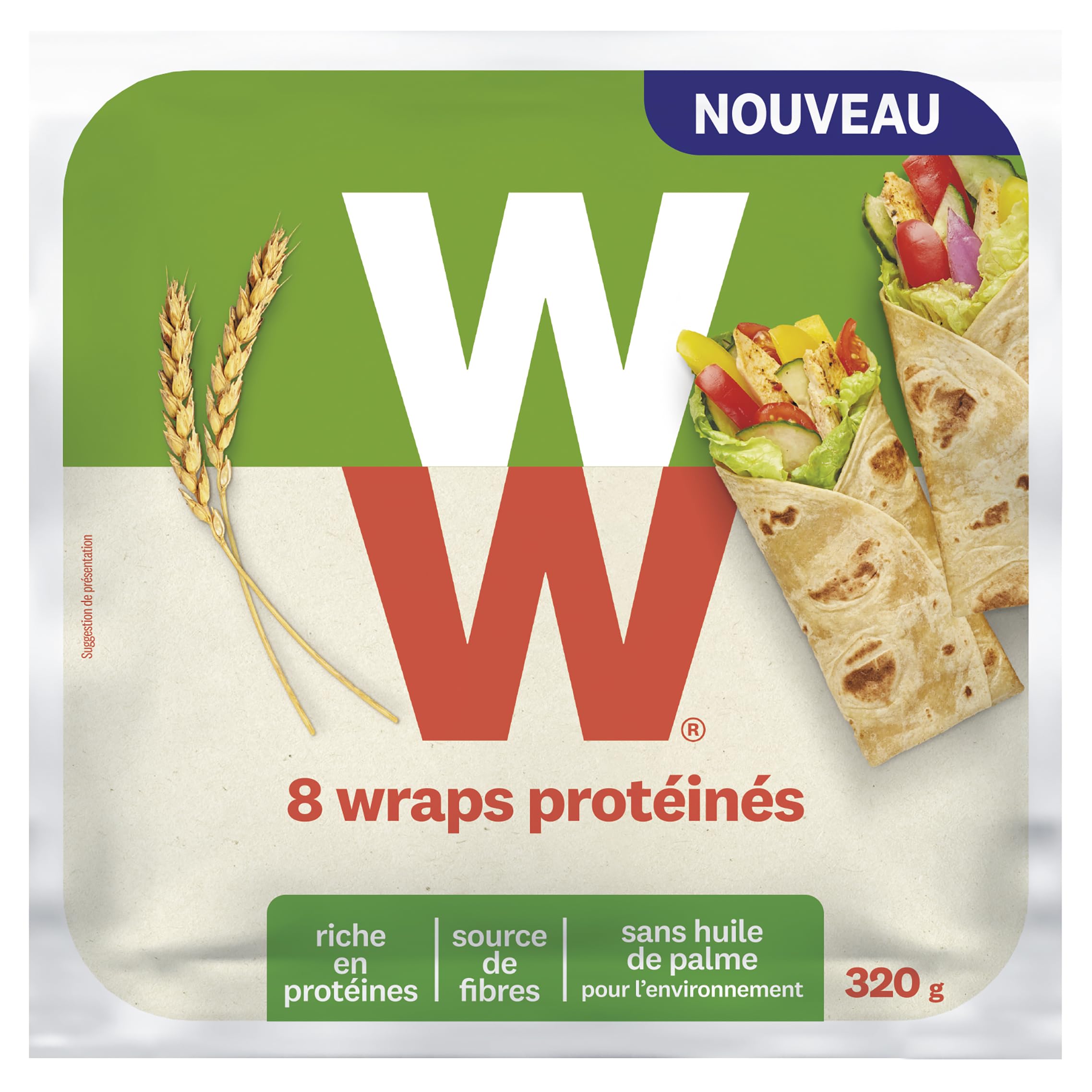 WW Wraps protéinés, Riches en protéines, Source de Fibres, 1 paquet de 8 wraps, 320g, 220281