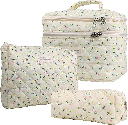 Miniatura 7 de PINKCONA Bolsas de cosméticos para mujer, bonita bolsa de maquillaje floral, organizador de almacenamiento de maquillaje, bolsas de aseo de viaje,