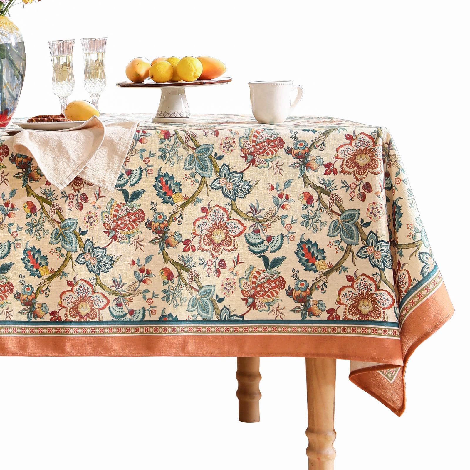 bilin gaier Linen Colorful Floral Small Rectangle Tablecloth,Vintage Indian Colorfast Block Print Table Cloth,Decor Table Cover for Kitchen,Dining,