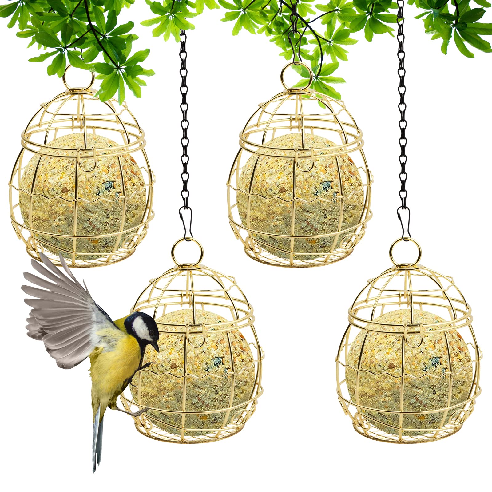 Vesaneae 4 Pcs Comedero para Pájaros para Balcón Jardín, Comedero Colgante para Pájaros, Alimentador de Pájaros de Metal, Comedero Pájaros Bolas de Grasa, Comedero pajaros Exterior