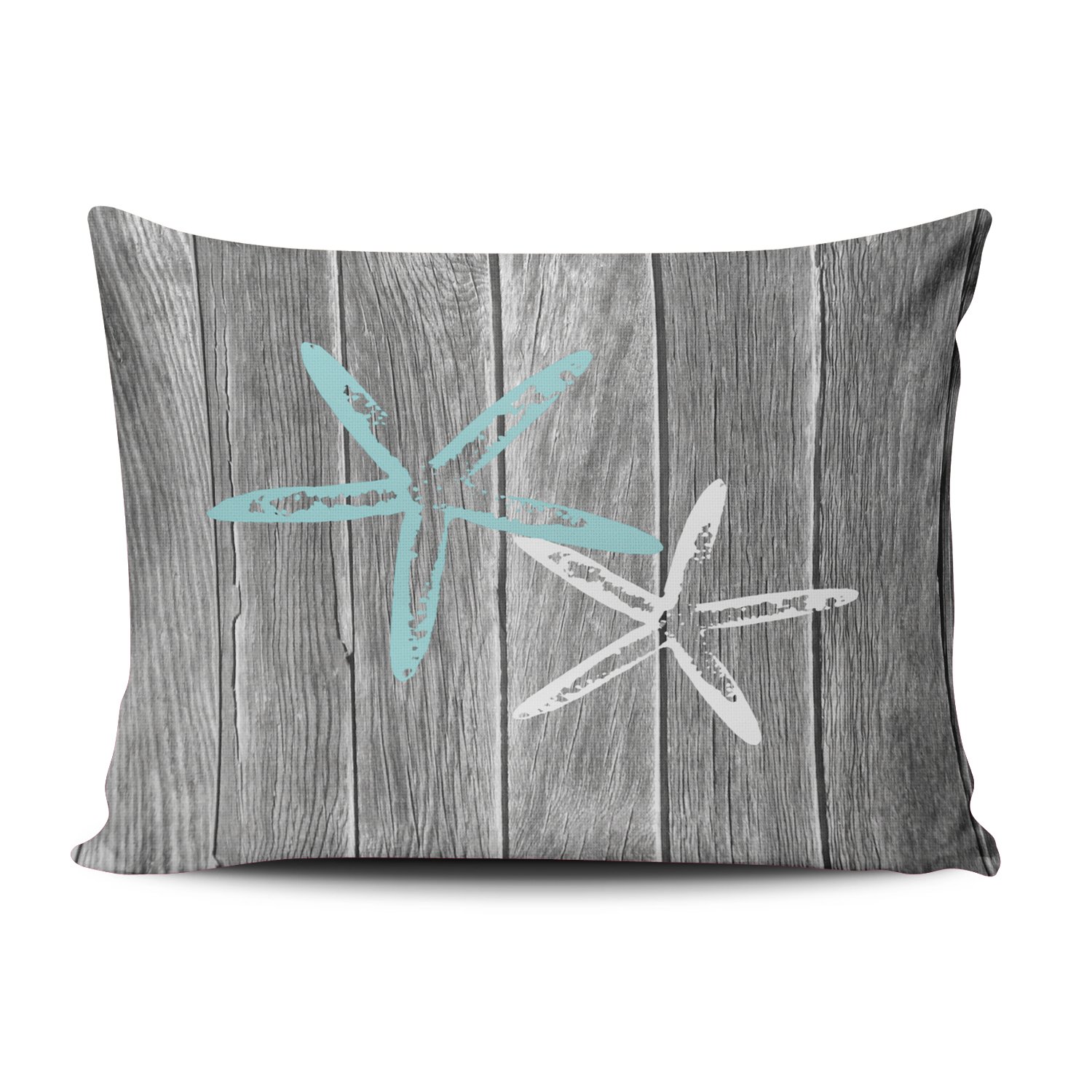 Fanaing Bedroom Custom Decor Beach and Starfish Pillowcase Soft Zippered Gray and Aqua Turquoise Throw Pillow Cover Cushion Case Fashion Design One-Side Printed Boudoir 12X18 Inches