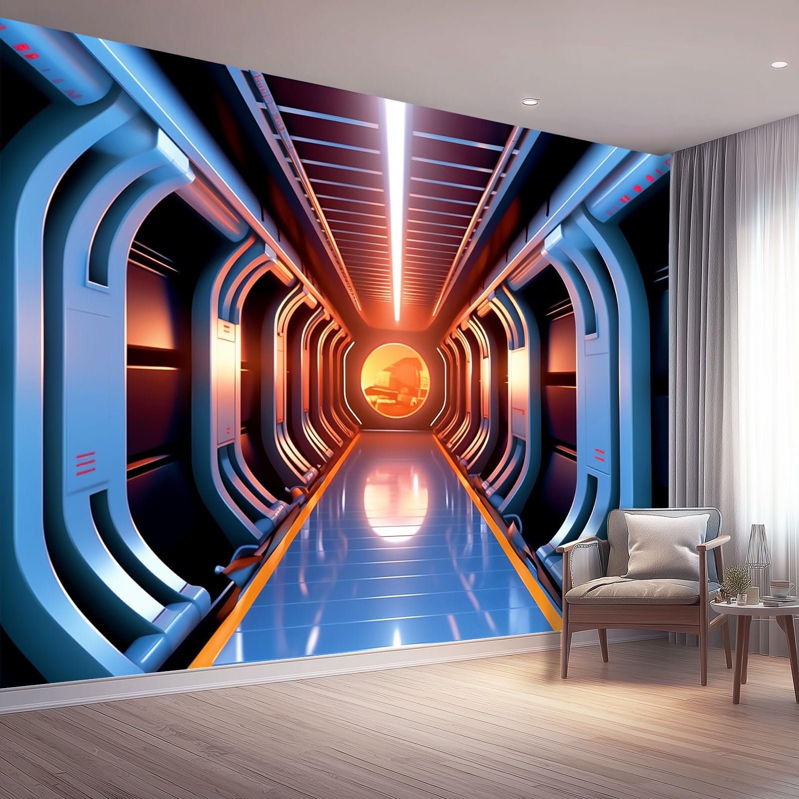 Tapeta 3D korytarz statek kosmiczny, galaktyka duży motyw włókniny tapety-350 x 256 cm 3D fototapeta plakat dekoracja sypialni salonu biura