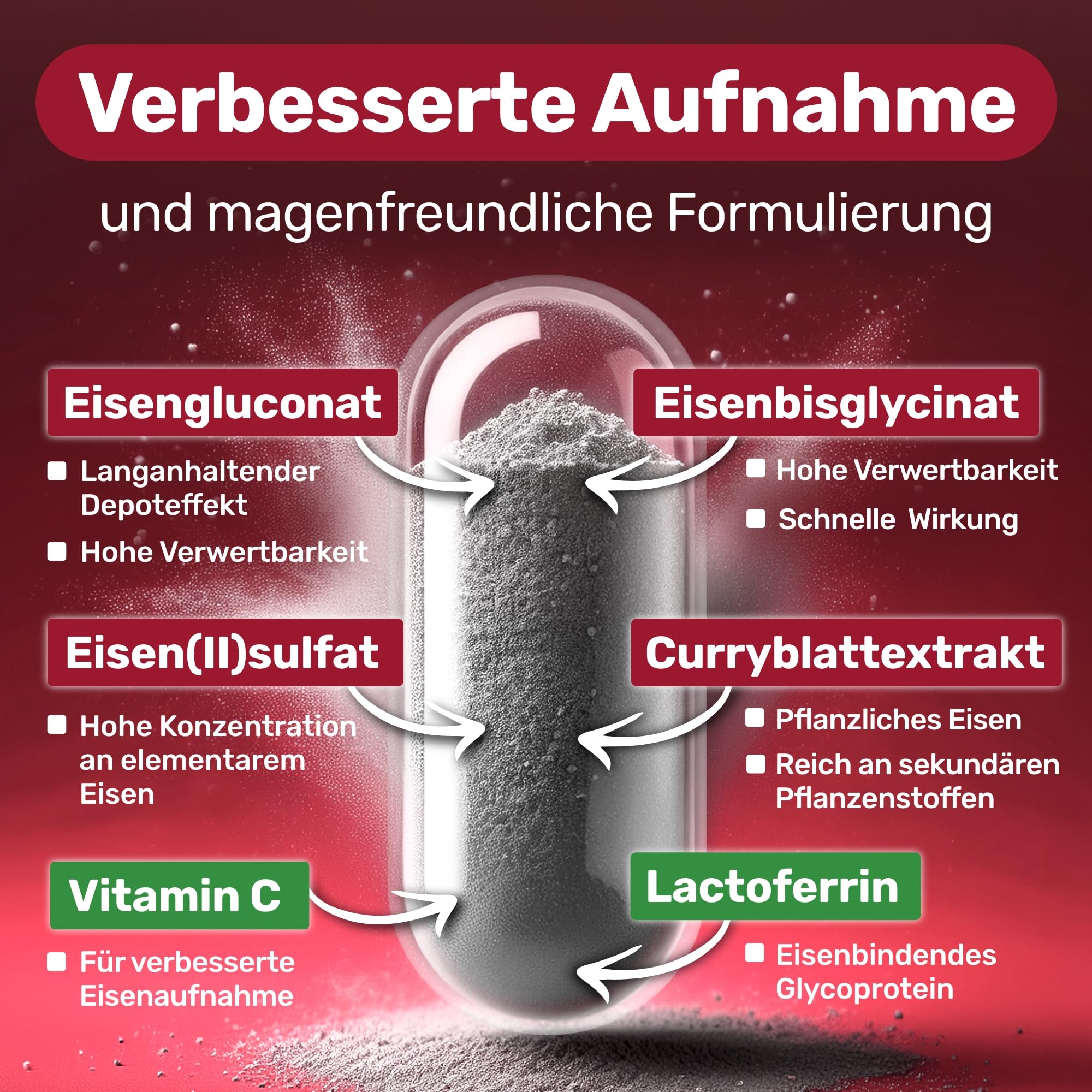 Glycowohl Eisen-Komplex duodenal – 40 mg Eisen + Vitamin C – 90 Kapseln | 4 bioaktive Eisenformen · Vitamin C erhöht die Eisenaufnahme · Sehr magenschonend