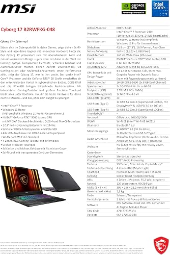 MSI Cyborg B2RWFKG-048 Gaming Laptop with 17.3" Full HD 144Hz Display, Intel Core 7 240H, NVIDIA GeForce RTX 5060, 16GB DDR5, 1TB SSD, Windows 11 Home, with 1 Month GamePass - 2