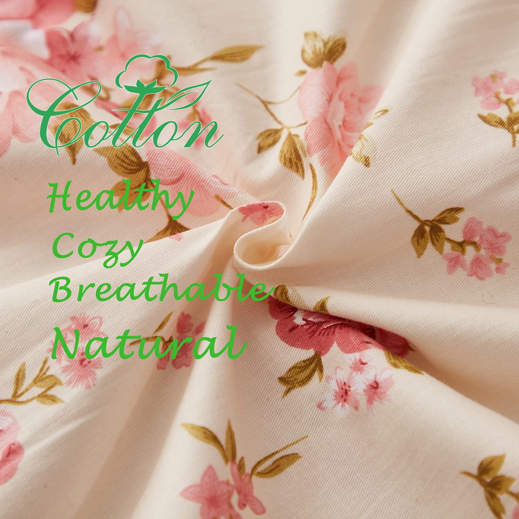 Brandream Juego de sábanas de cuna floral Shabby para niñas, juego de sábanas de algodón – 6 piezas, beige
