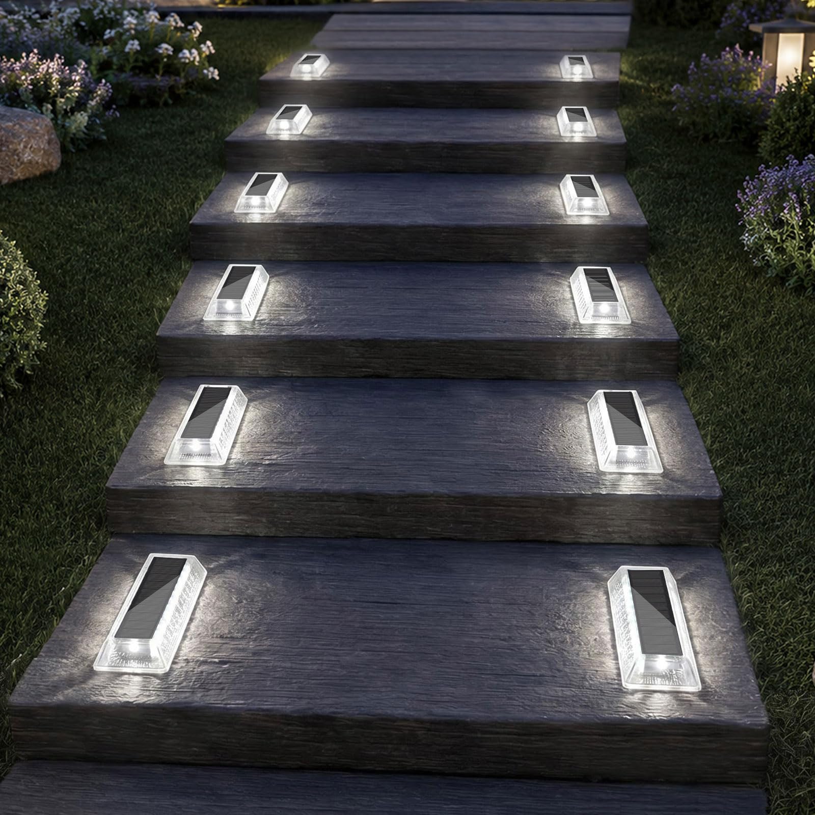 Lacasa Lampes Solaires Extérieures au Sol Lot de 12, Lumière Solaire LED Étanche, Éclairage Jardin pour Chemins, Escaliers, Terrasse, Allée, Piscine, Blanc Froid