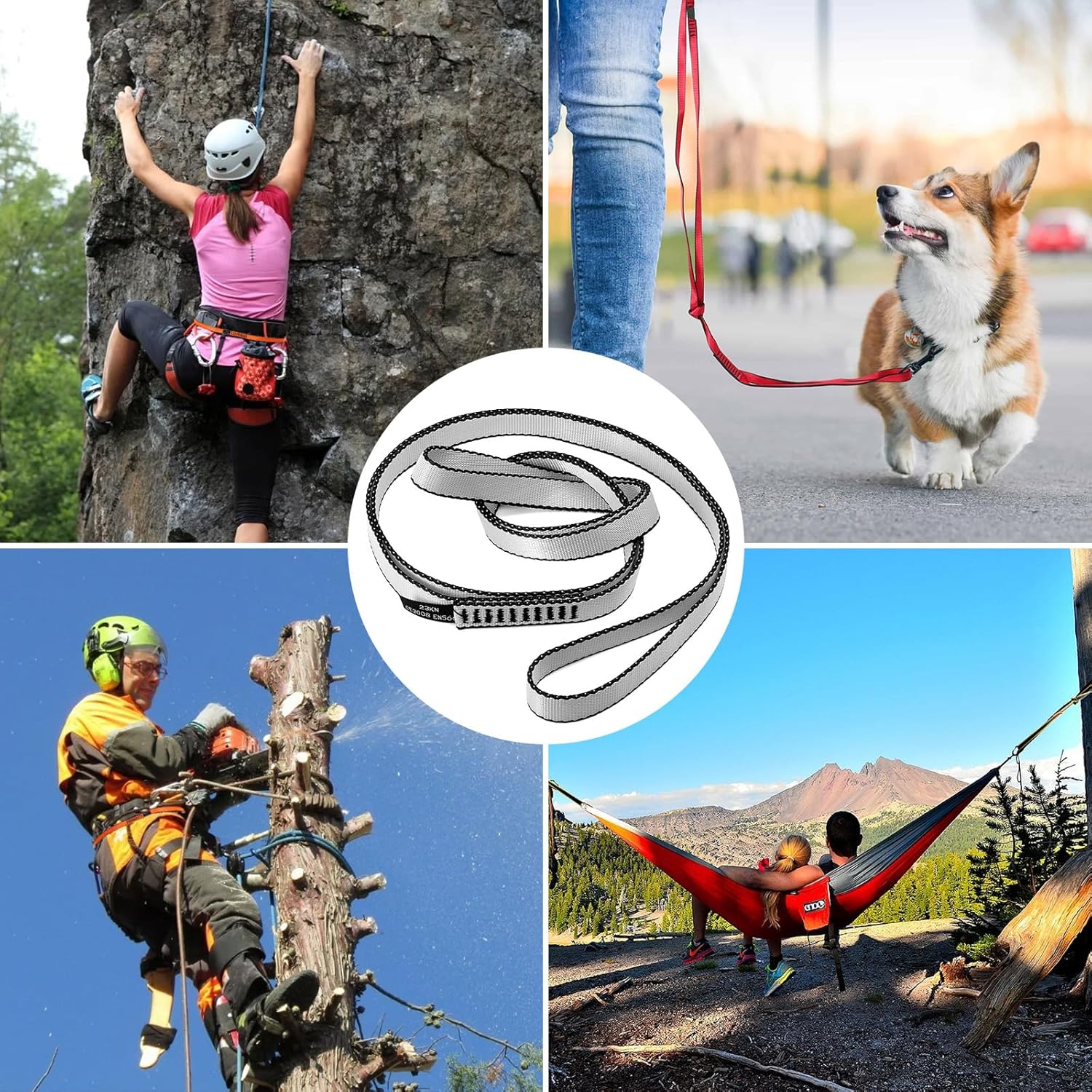 18mm Nylon Climbing Sling Runner 23KN - CE2008 EN566 Certified Webbing Straps for Rock Climbing, Rappelling, Arborist Tree Work, Hammock Rigging, Yoga Swing & Outdoor Safety Gear
