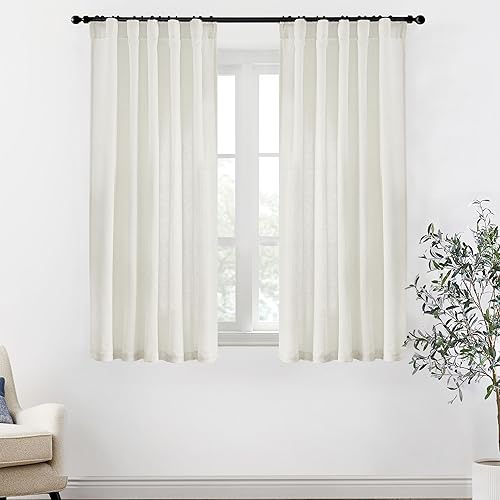 XTMYI - Cortinas transparentes de 54 pulgadas de largo, juego de 2 paneles para baño, cortinas cortas de lino y algodón con semi privacidad estilo