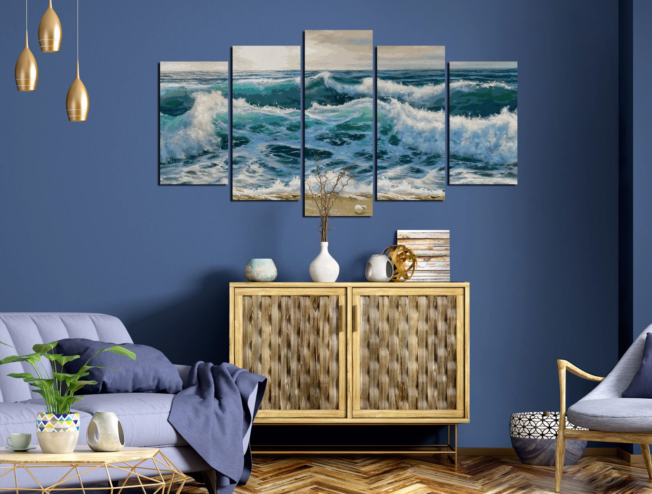 Schipper 609450865 Malen nach Zahlen - Stürmische See - Bilder malen für Erwachsene, inklusive Pinsel und Acrylfarben, 5 Bilder, Meisterklasse Polyptychon, Profi, Edition, 132 x 72 cm
