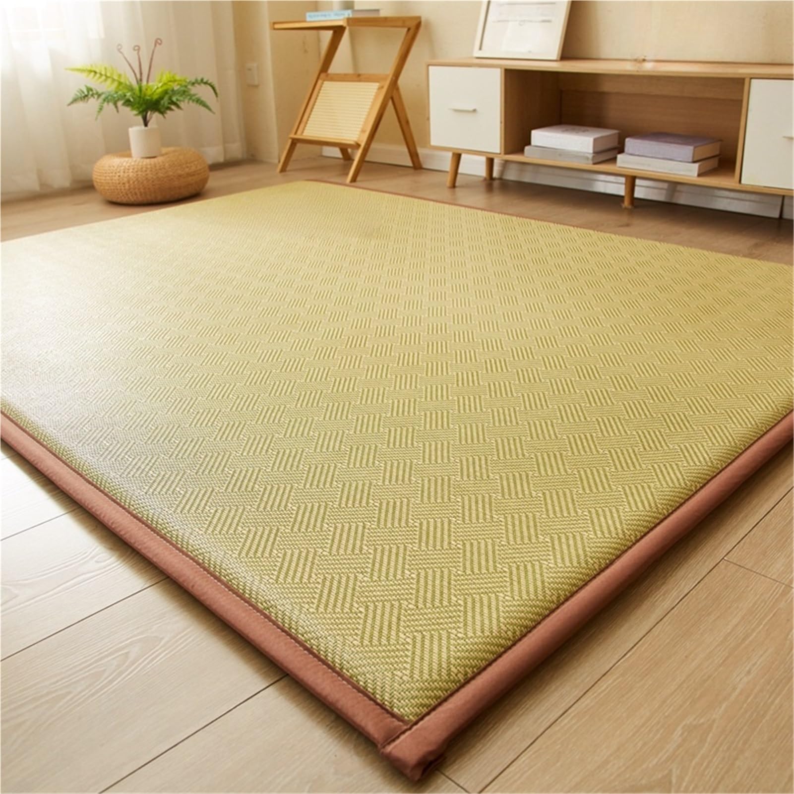 Tatami Giapponese In Fibra Naturale - Stuoia Intrecciata Di Rattan Antiscivolo - Materasso Futon Fresco e Traspirante - Tappeto Reversibile per Interni, Soggiorno e Camera Da Letto(Light Green,150 x 2