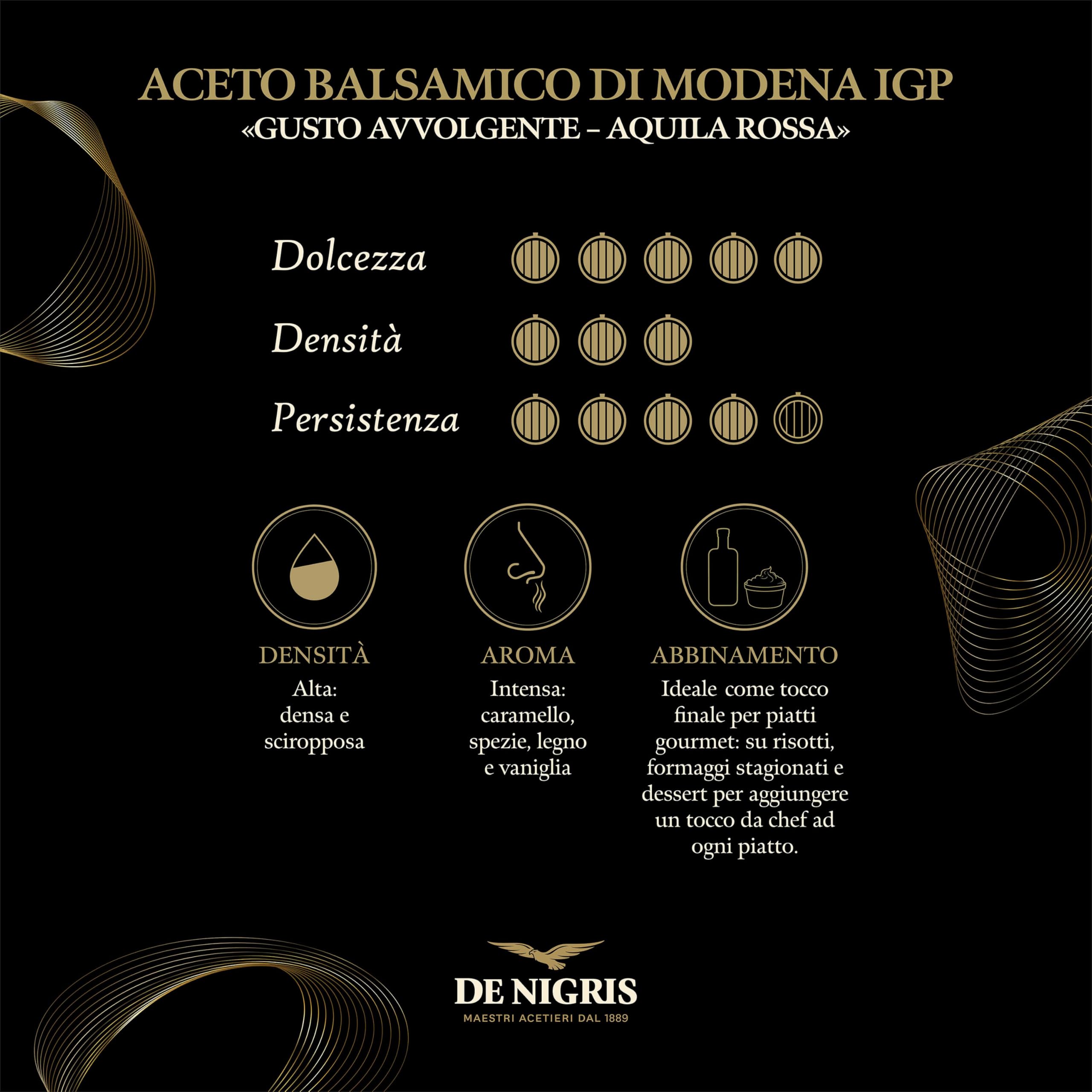 De Nigris Aceto Balsamico Di Modena IGP Invecchiato Gusto Avvolgente Aquila Rossa 250ml | Dolce E Corposo Con Aroma Intenso | Aceto Balsamico Autentico, Gusto Avvolgente