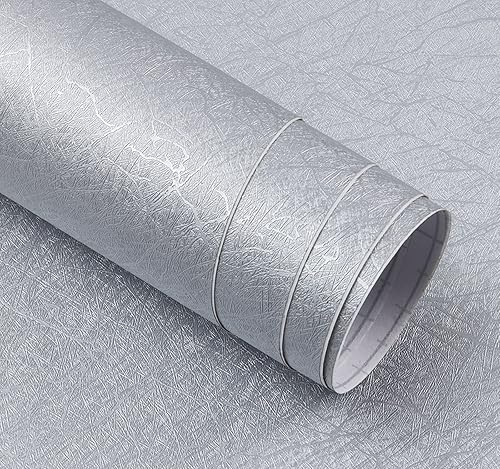Papel tapiz de seda plateada de 15.7 x 78.7 pulgadas, papel de contacto plateado en relieve, autoadhesivo, extraíble, papel tapiz texturizado de disponible en Yaxa Peru