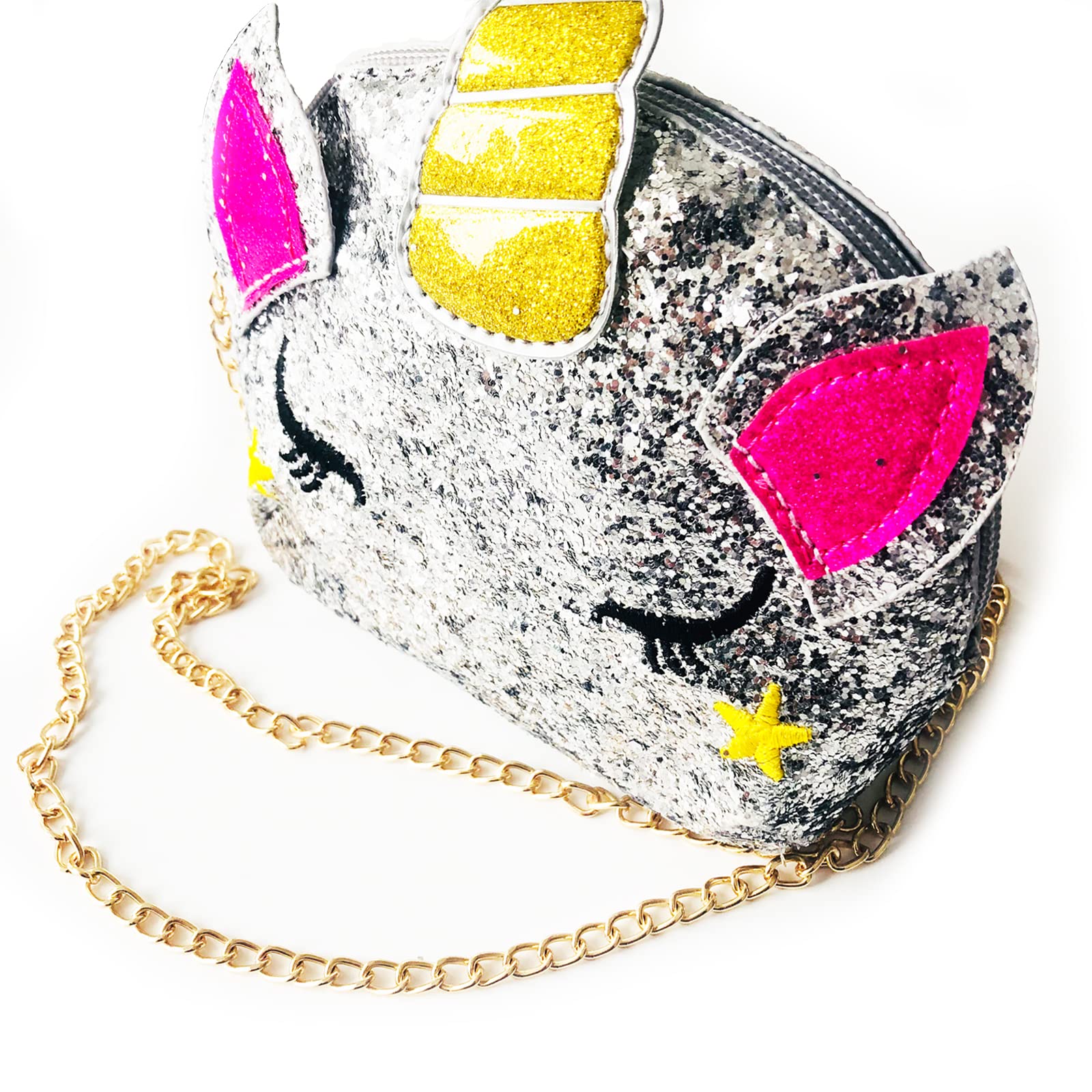 Borsa a Tracolla unicorno, Borsa Unicorno Bianco, Simpatica borsa a tracolla con unicorno, Adatta per Rossetto, Cosmetici, Pettine, Fazzoletto e altri Piccoli Cosmetici (D'argento)