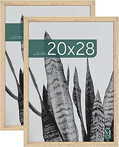 MCS Studio Gallery 20x28 Poster Frame Natural Woodgrain, Vertical & Horizontal Wall Hanging Large Picture Frame for Photos, Posters & Art Prints (2-Pack)