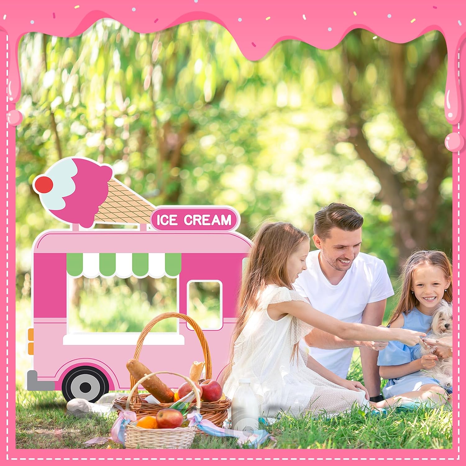 5.4 FT Ice Cream Truck Backdrop Ice Cream Truck Cardboard Cutout for Dessert Birthday and Candy Theme Party Decorations Yard Signs Dessert Centerpieces Photo Booth Props Backdrop