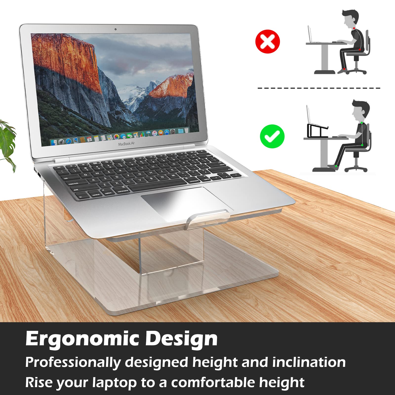 Kamehame Supporto per laptop in acrilico, spessore 6 mm, in acrilico trasparente, per scrivania, portatile ed ergonomico in acrilico, per ufficio, casa, compatibile con laptop da 10 a 15,6 pollici