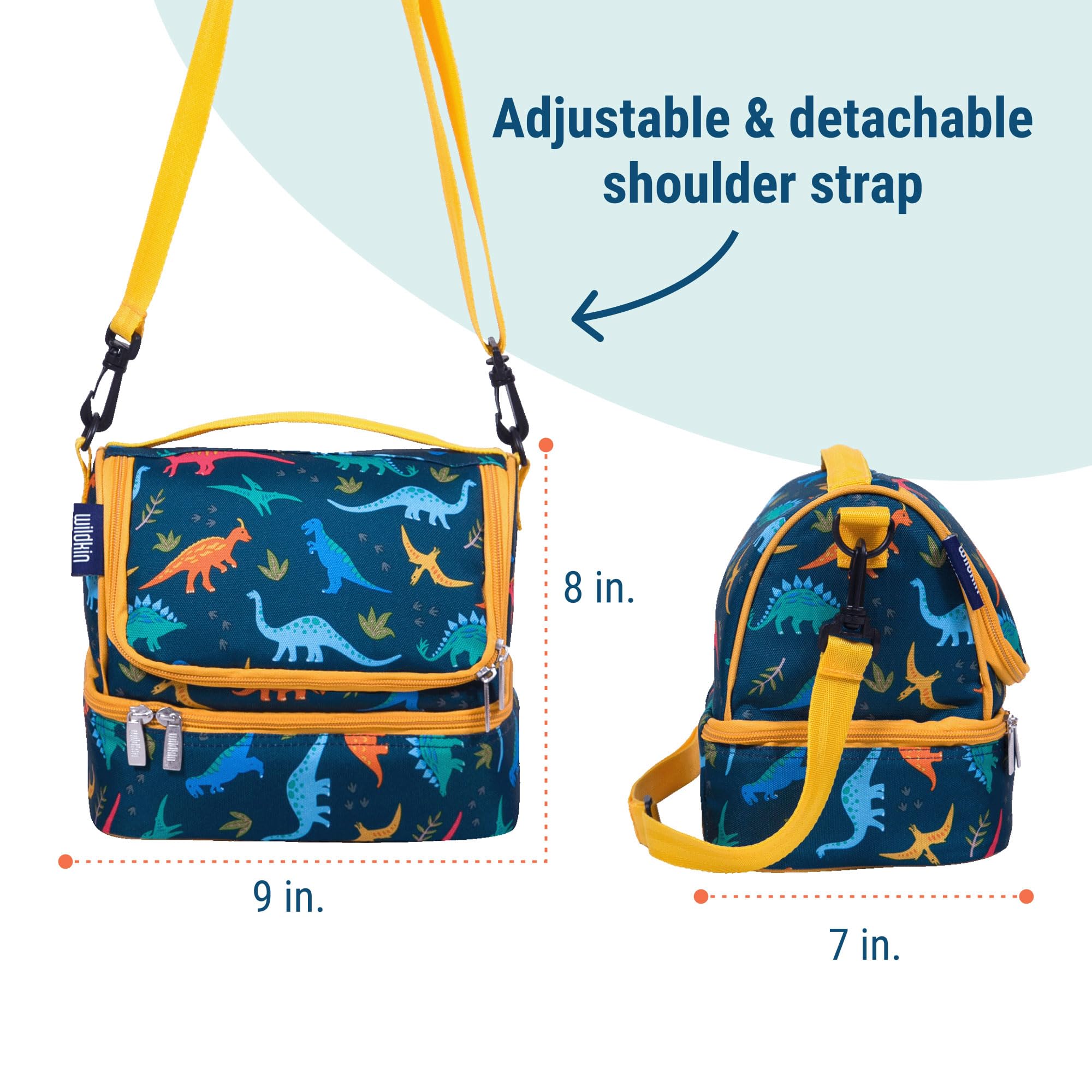 Wildkin Kids Two Compartment Insulated Lunch Bag for Boys and Girls, Perfect Size for Packing Hot or Cold Snacks for School & Travel, Measures 9 x 8 x 6 Inches, BPA-free,Olive Kids(Jurassic Dinosaurs)
