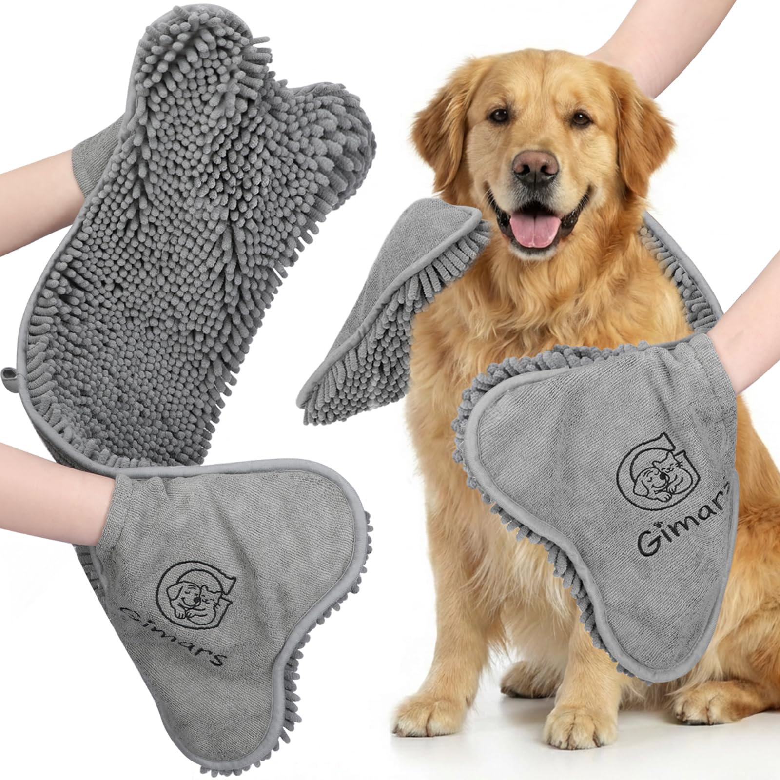 Gimars Chenille Dog Towel with Pockets, 32 x 82 cm, Absorbent and Quick Drying