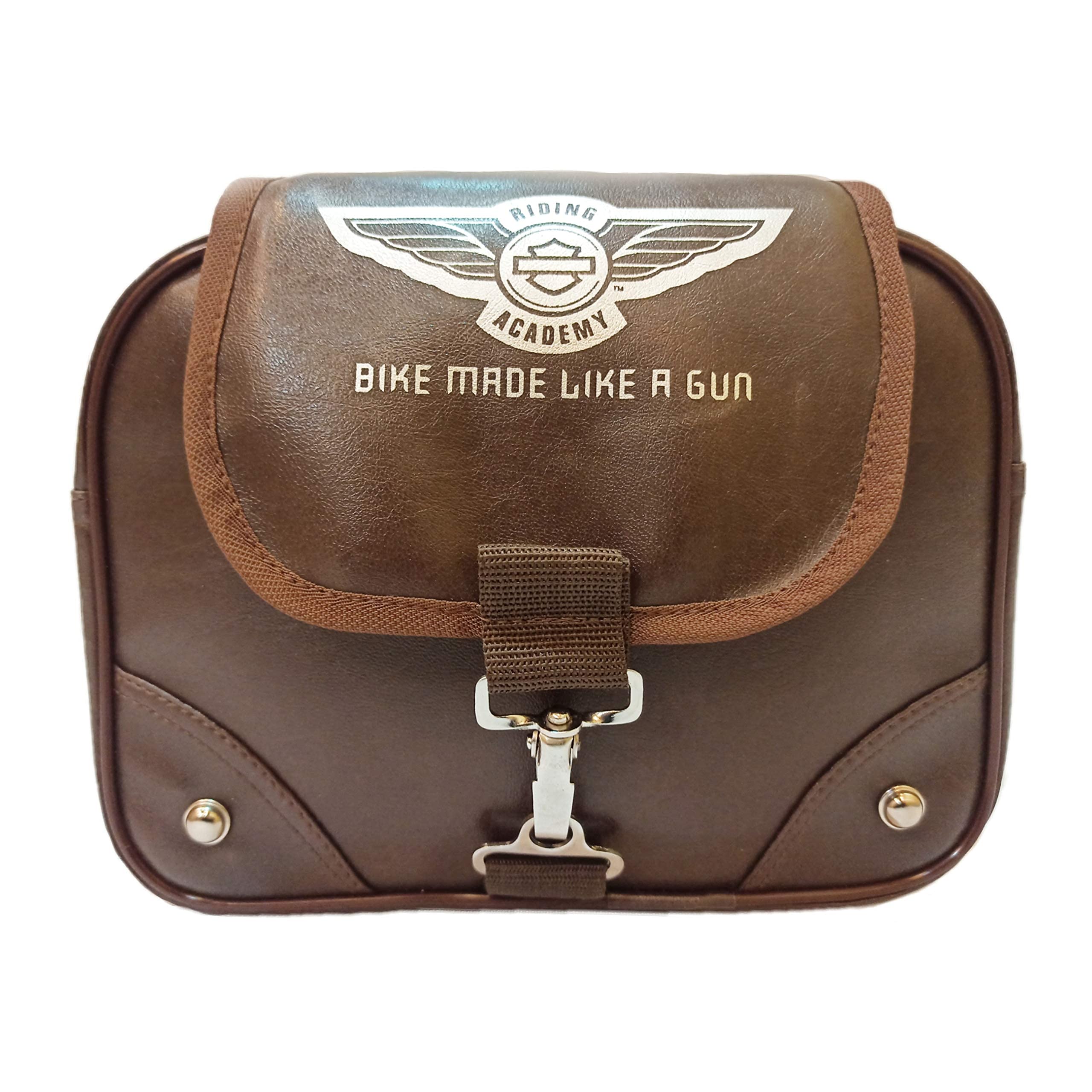 GOLDLINE Riding Academy Unisex Strap-On Leather Bike/Saddle Bag/Leg Guard Bag/Side Bag/8L Storage Leather Saddle Bag/Water-Resistant Portable Adventure Bike Bag (30x9x23 cm, Brown)