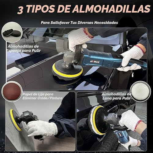 Miniatura 6 de Pulidora de búfer, 6 pulgadas7 pulgadas, 1600 W, pulidora rotativa para automóvil, 7 velocidades variables, 1000-3500 RPM, mango desmontable para