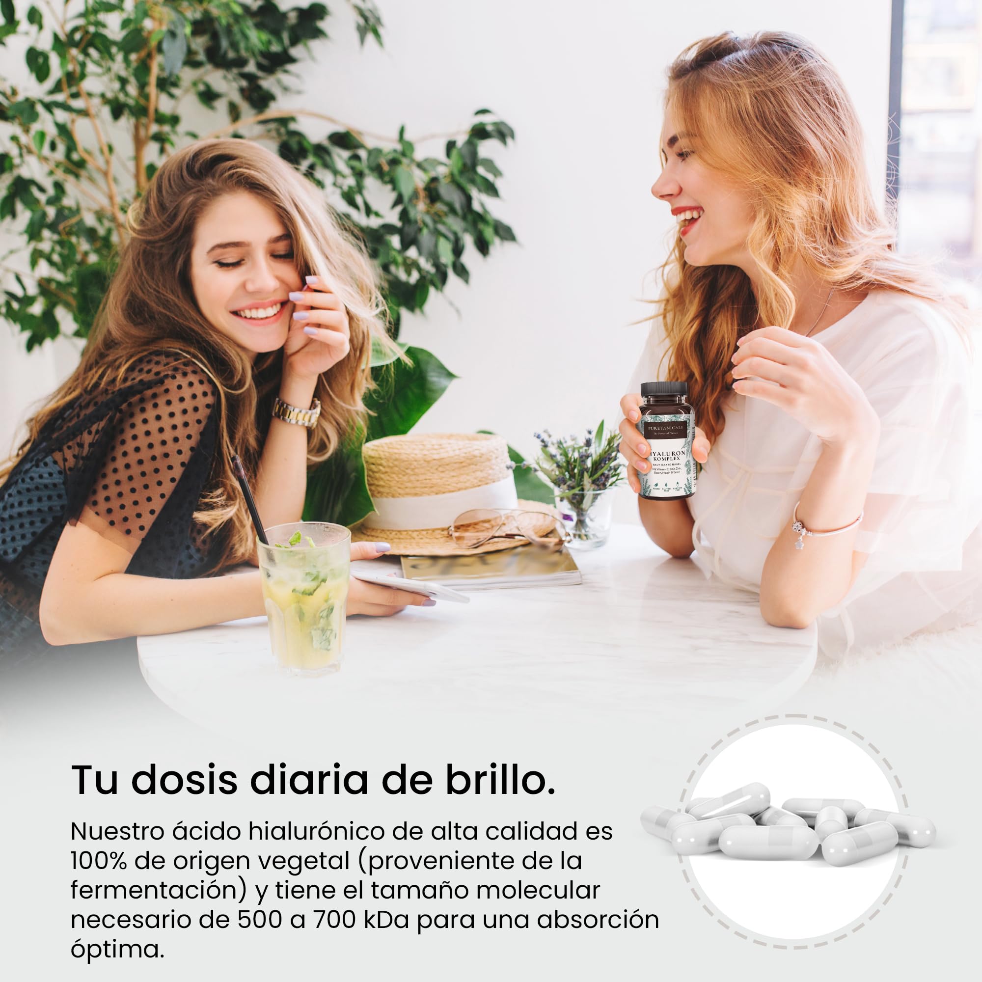 Cápsulas de Ácido Hialurónico Altas Dosis Analizado en Laboratorios - 350mg puro + Vitamina C B12 Zinc Biotina Niacina Selenio | Antiedad Piel Cabello | Vegano sin Estearato de Magnesio