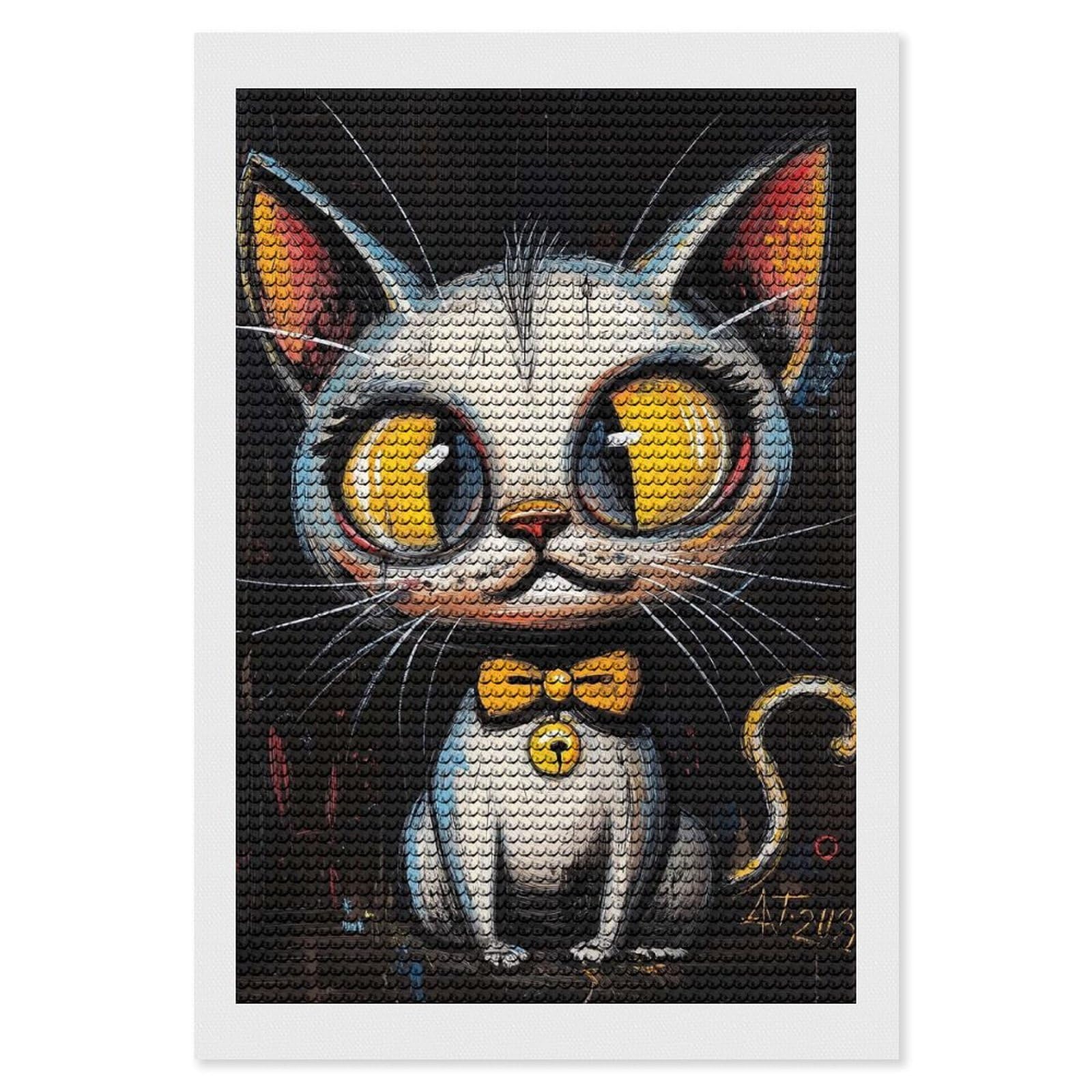 Junmoney Whimsical Cat Portrait Diamond Painting Canvas Set 8"x12", Boho Decor, for Craft Lovers, Easy Handmade Project, Holiday Gift Idea