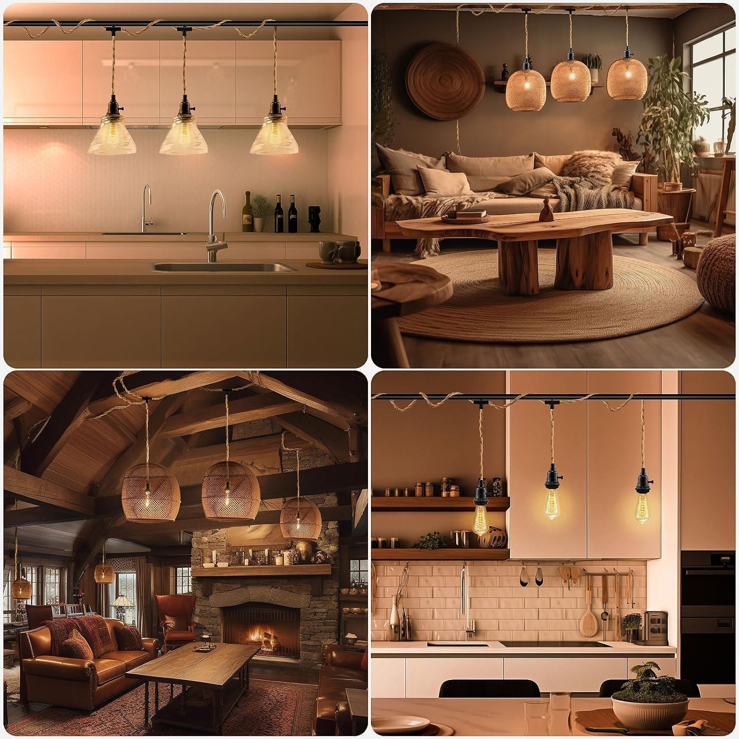 3 Light Hemp Rope Plug in Pendant Light Rattan Hanging Lights with Plug in Cord with Woven Lamp Shade, Plug in Cord Hemp Rope Hanging Lamp